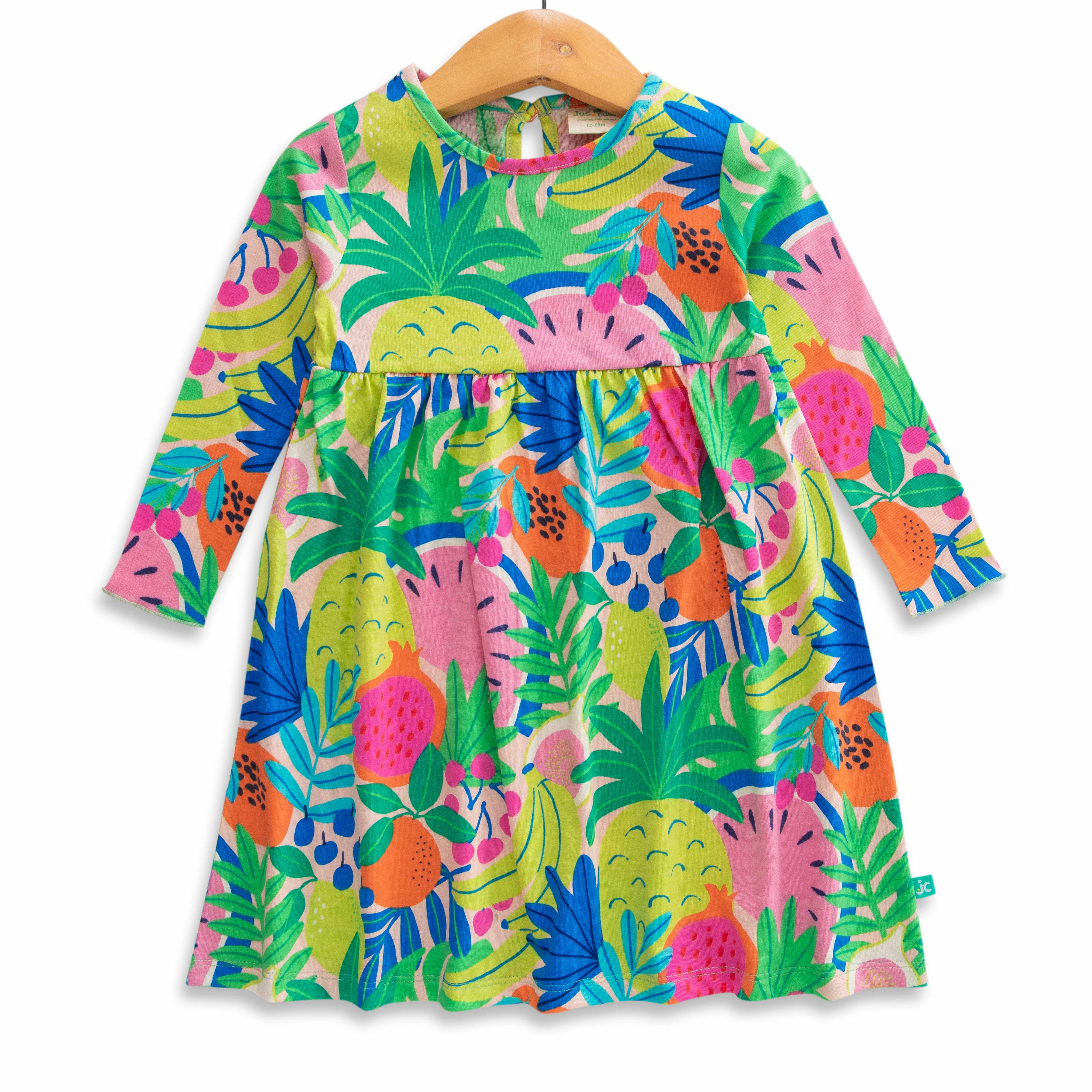Baby Girls All Over Printed Casual Dress - Green - Juscubs