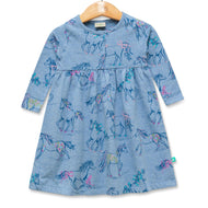 Baby Girls' Long Sleeve Unicorn Print Dress – Blue Casual Wear
