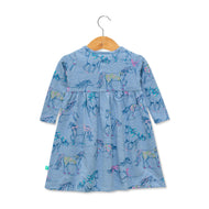 Baby Girls' Long Sleeve Unicorn Print Dress – Blue Casual Wear