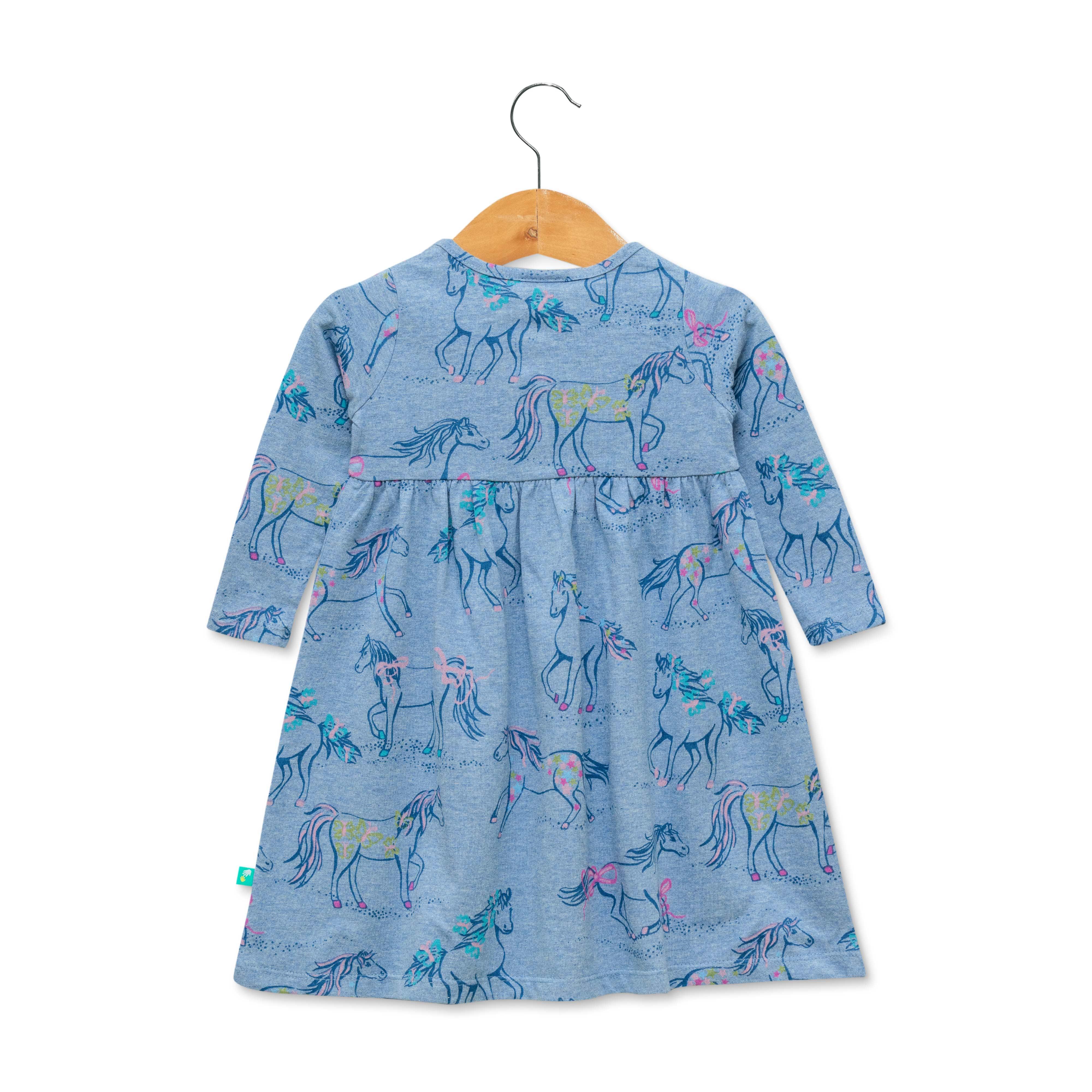 Baby Girls All Over Printed Casual Dress - Navy Blue - Juscubs