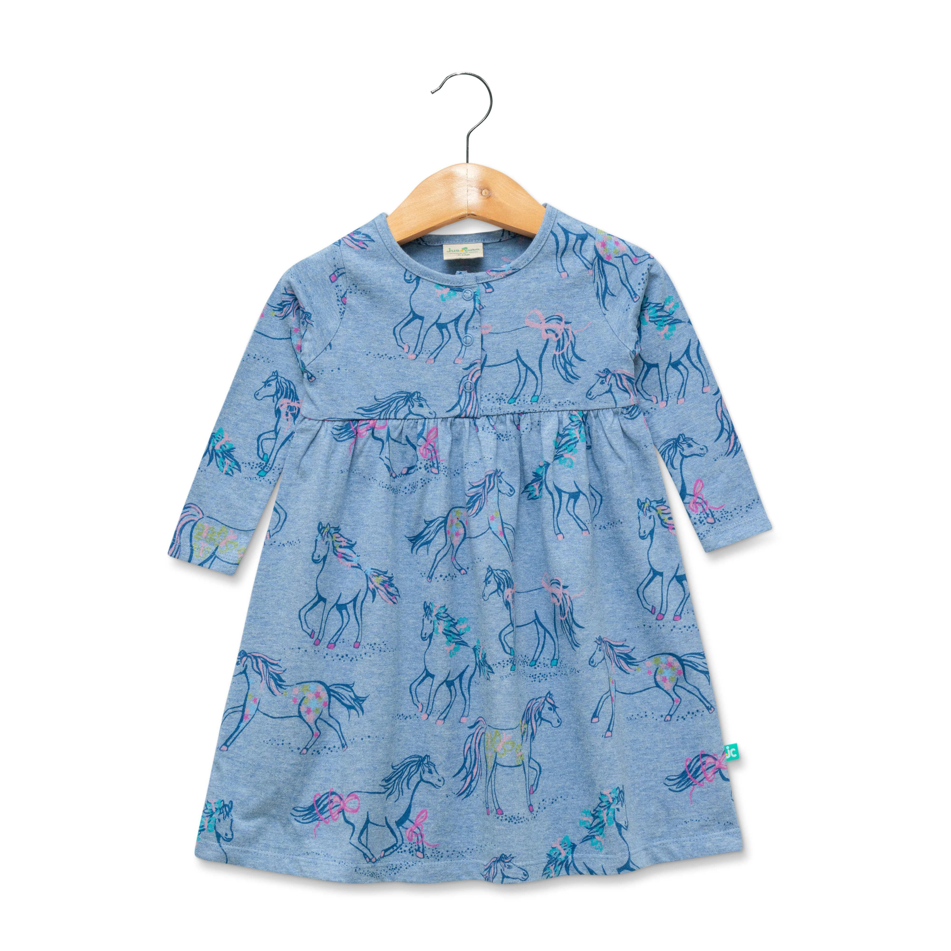 Baby Girls All Over Printed Casual Dress - Navy Blue - Juscubs