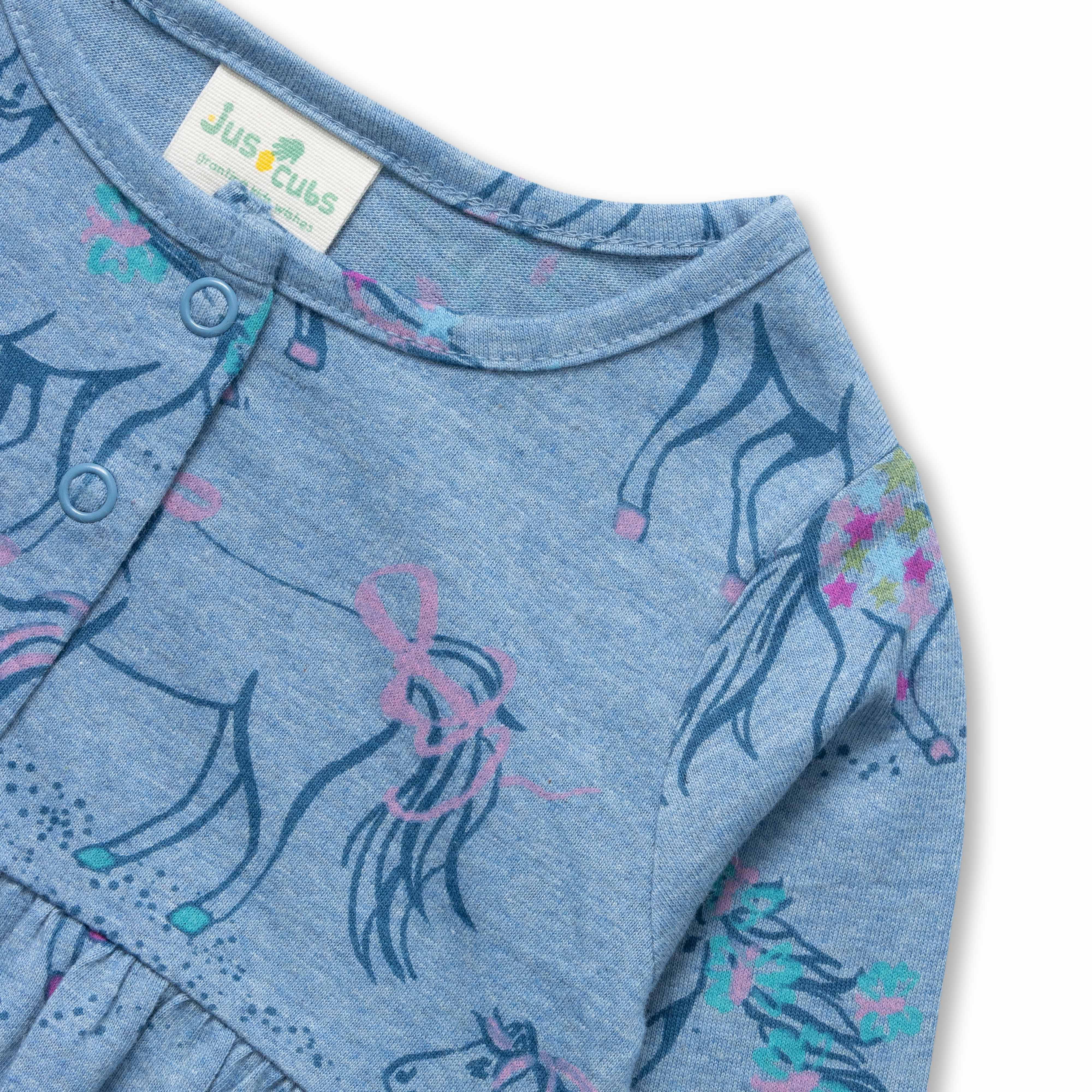 Baby Girls All Over Printed Casual Dress - Navy Blue - Juscubs
