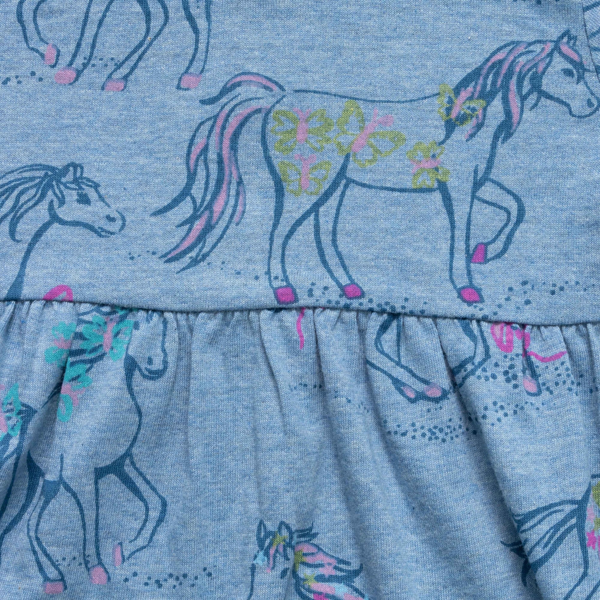 Baby Girls' Long Sleeve Unicorn Print Dress – Blue Casual Wear