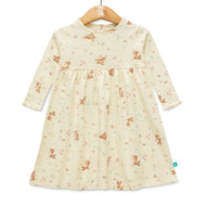 Baby Girls' Long Sleeve Cotton Dress – Cream Bunny & Floral Print
