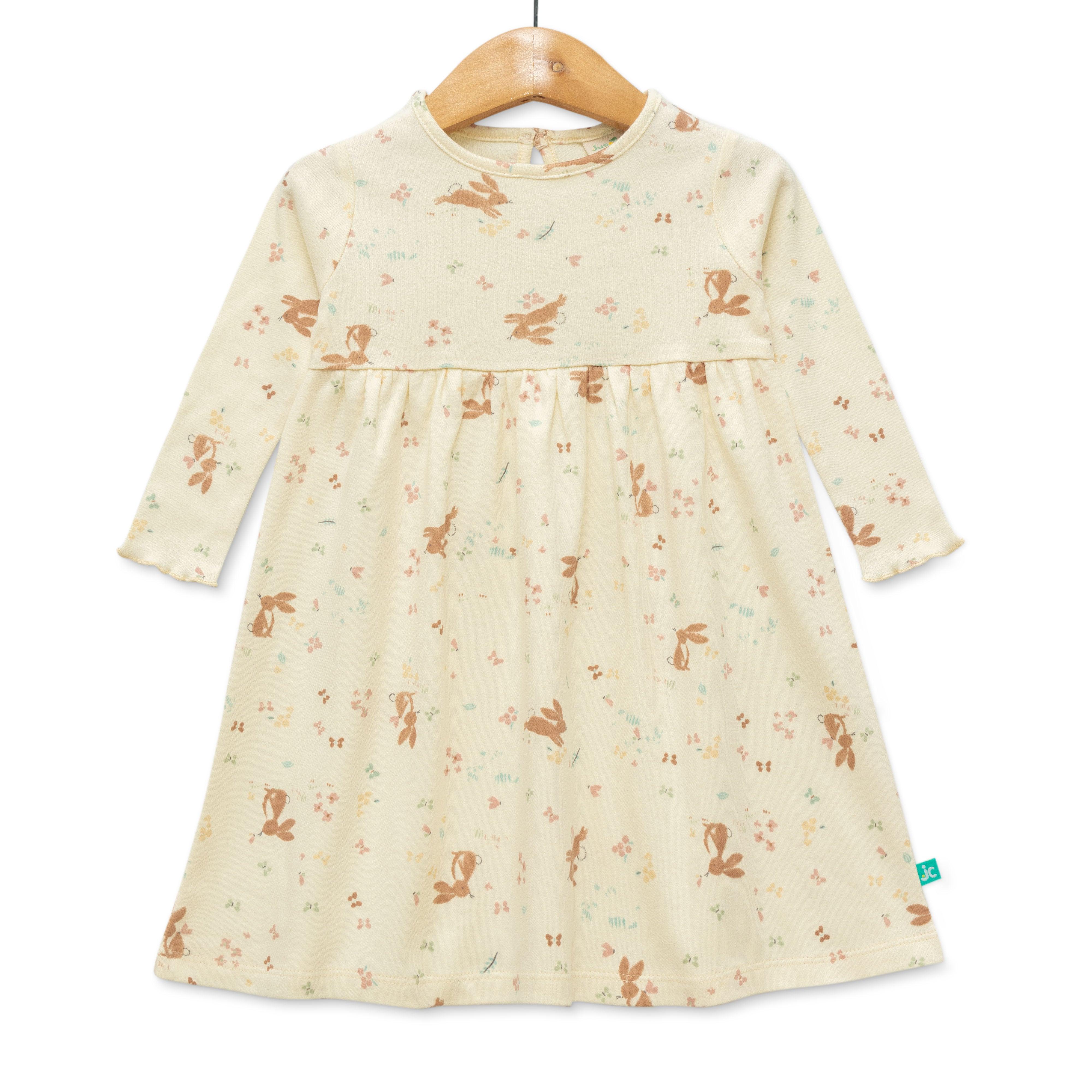 Baby Girls All Over Printed Casual Dress - Off White - Juscubs