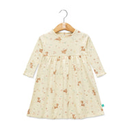 Baby Girls' Long Sleeve Cotton Dress – Cream Bunny & Floral Print