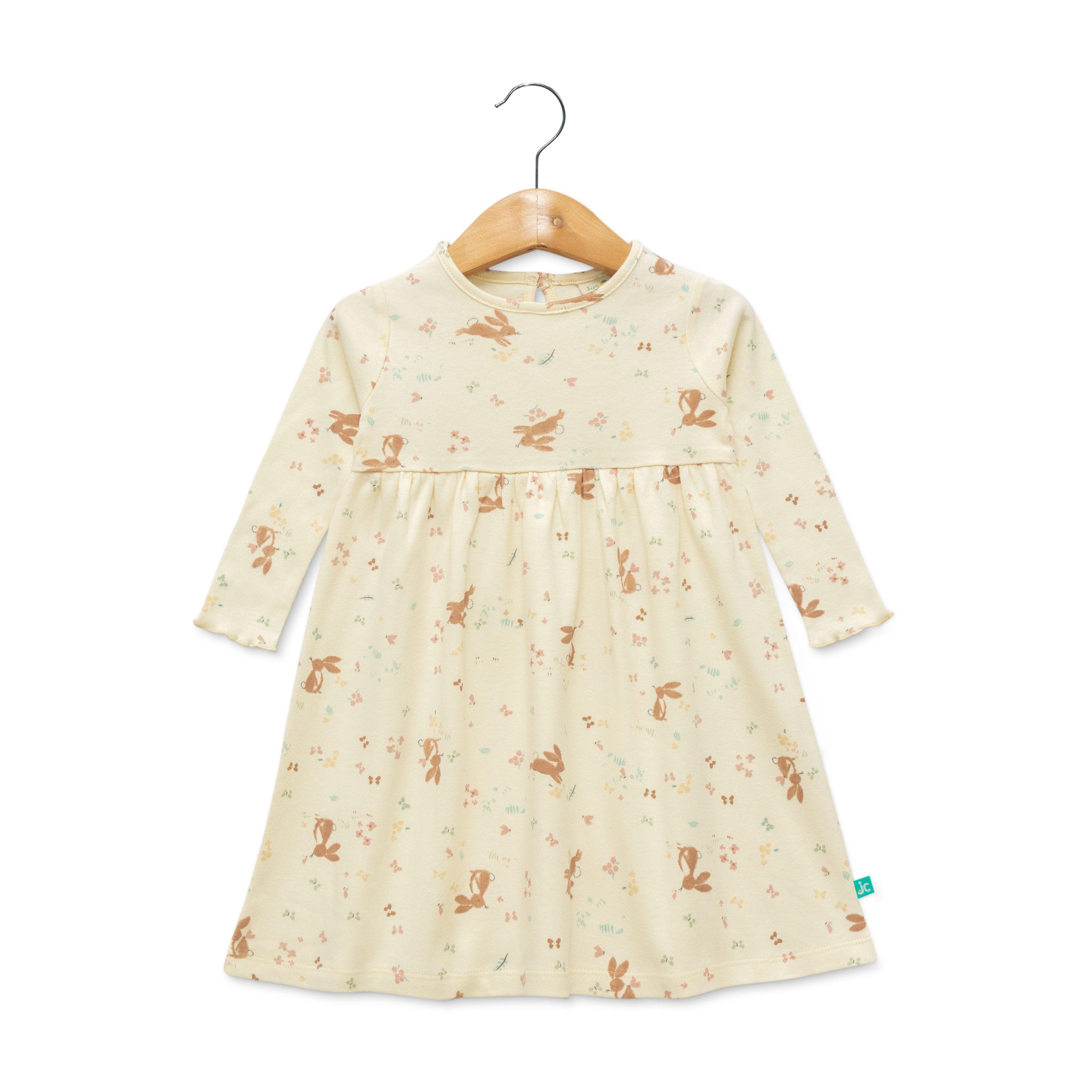 Baby Girls All Over Printed Casual Dress - Off White - Juscubs