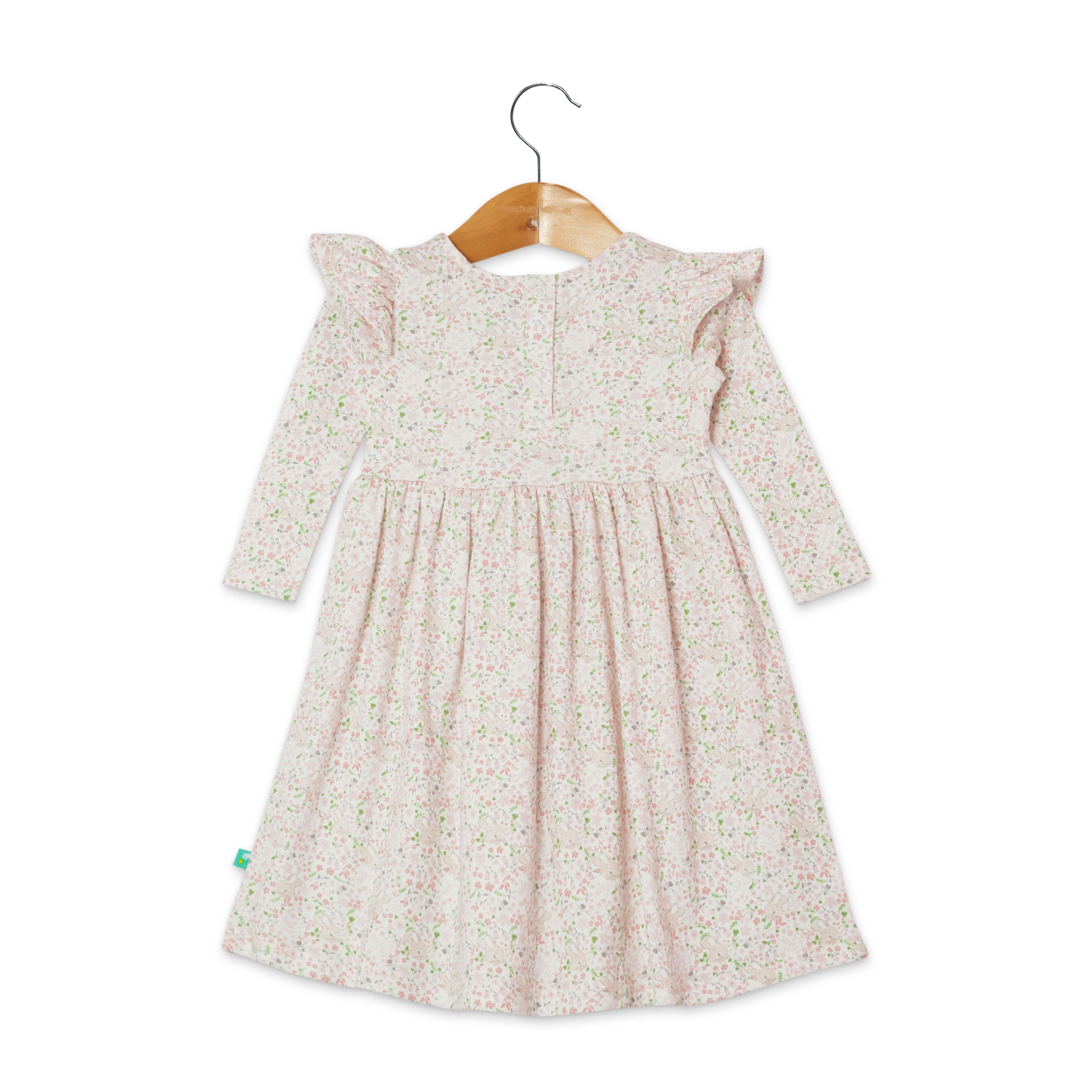 Baby Girls All Over Printed Casual Dress - Off White - Juscubs