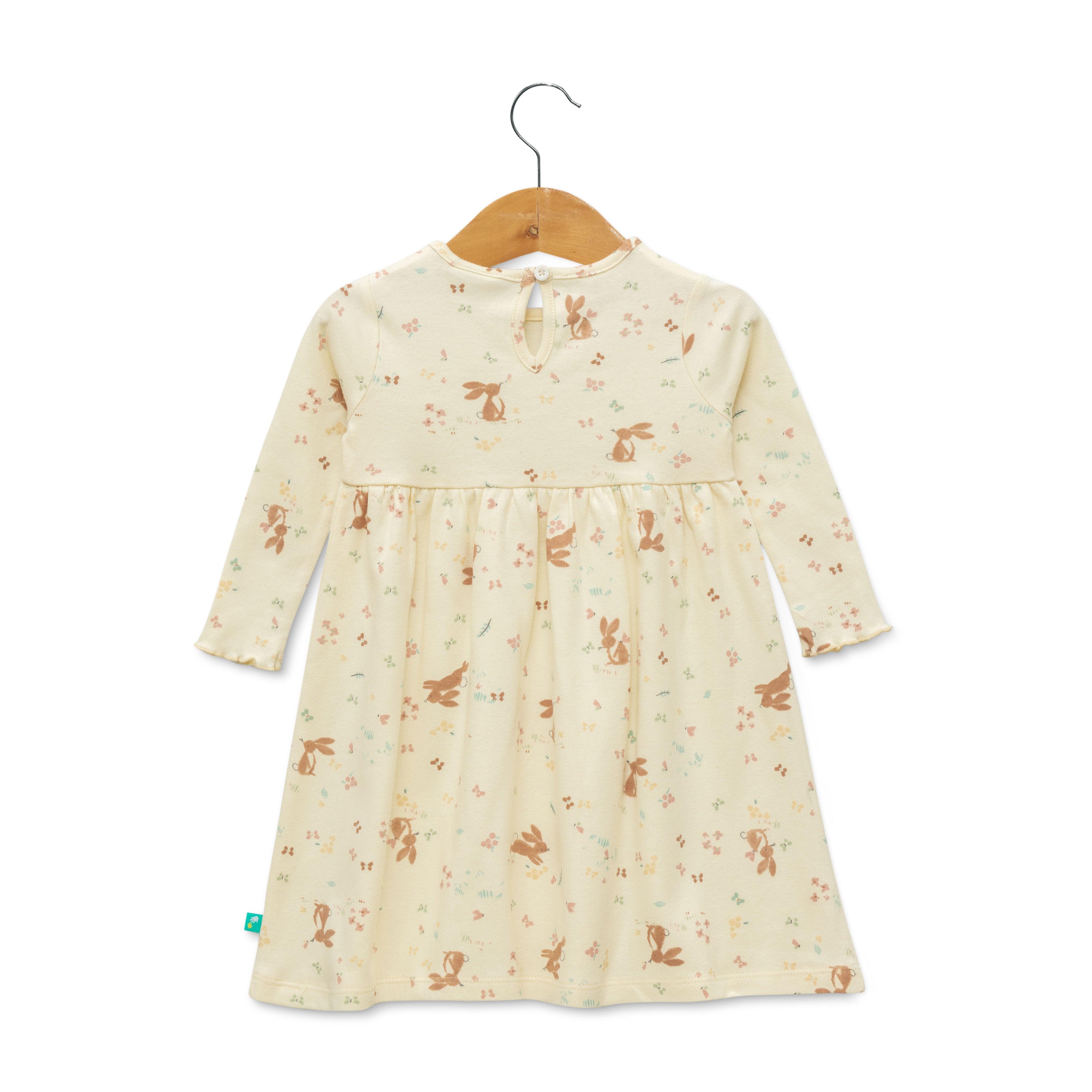 Baby Girls All Over Printed Casual Dress - Off White - Juscubs