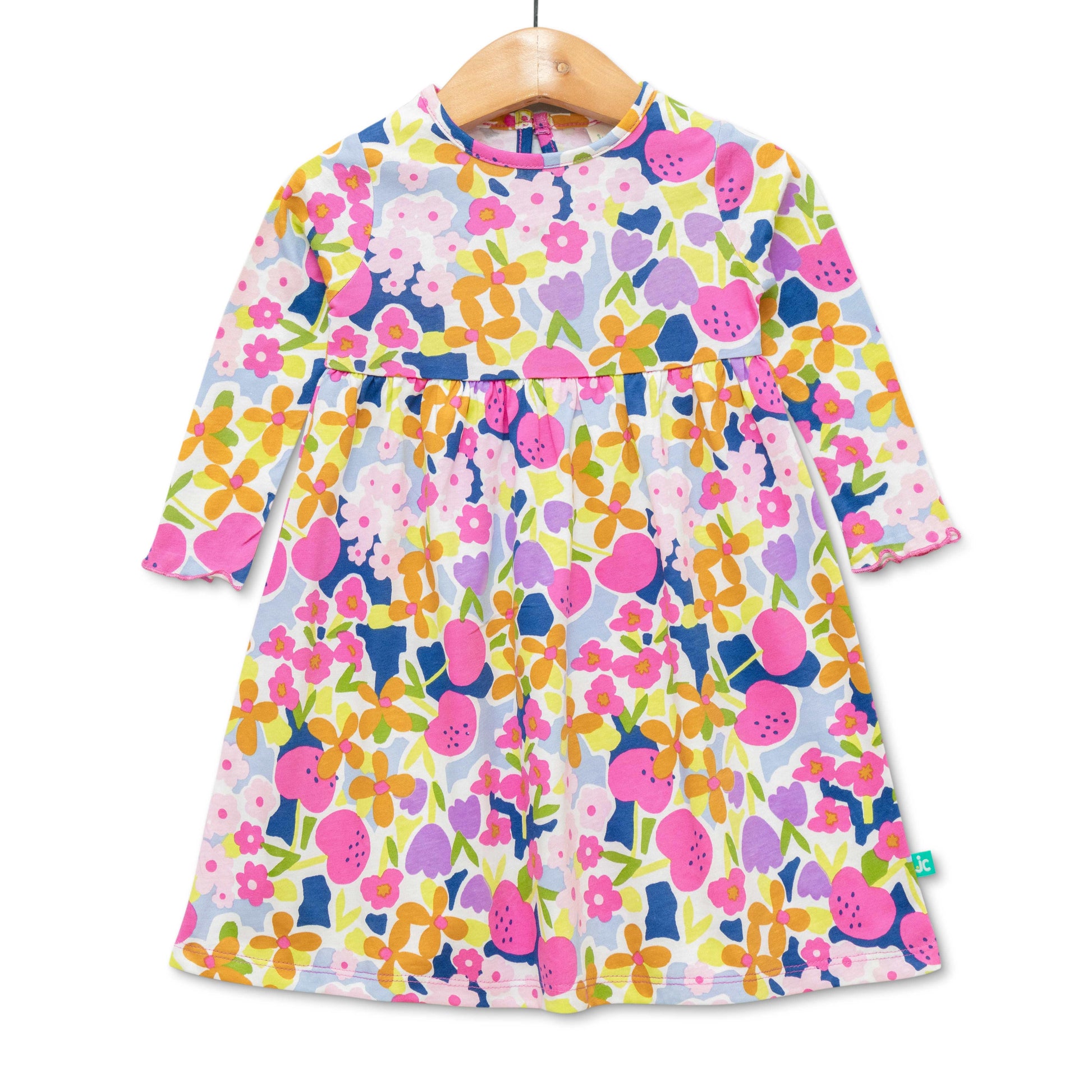 Baby Girls' Floral Print Long Sleeve Dress – Colorful Cotton Casual Wear