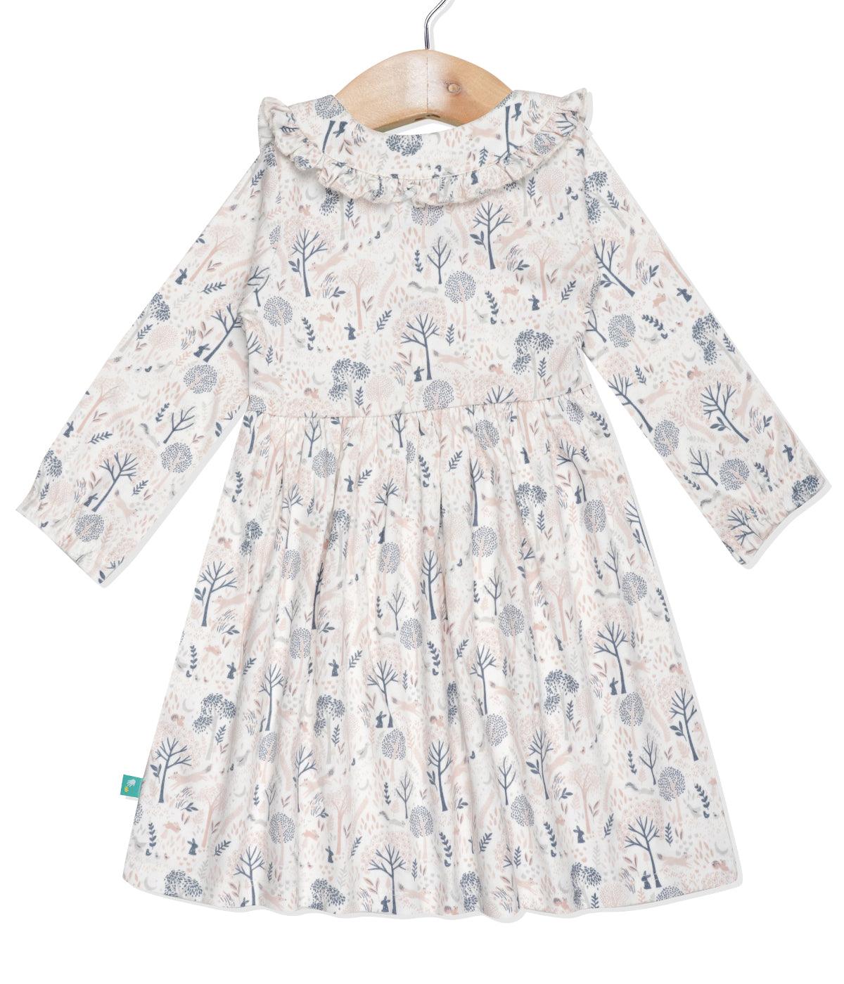 Baby Girls All Over Printed Casual Dress - White - Juscubs