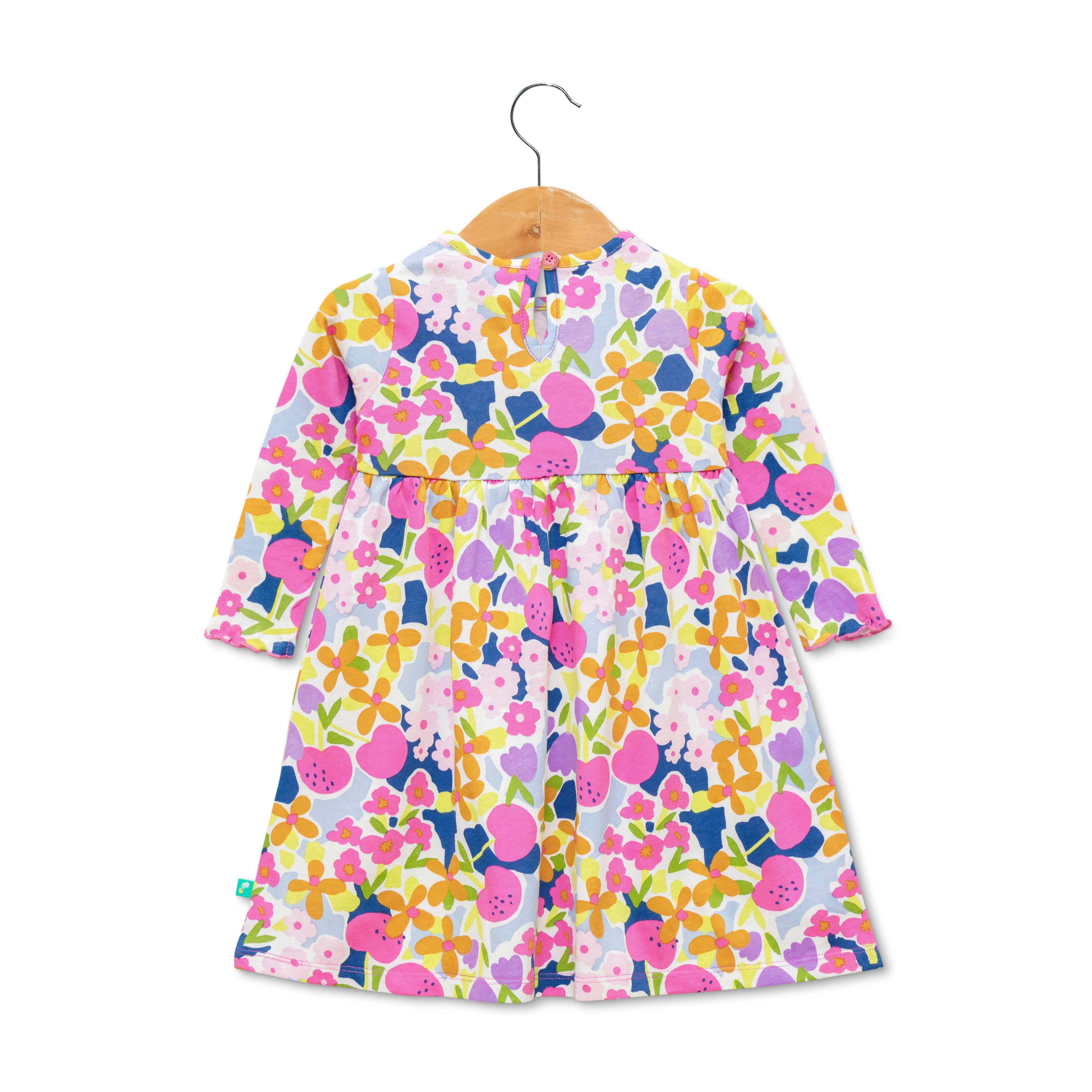 Baby Girls All Over Printed Casual Dress - White - Juscubs