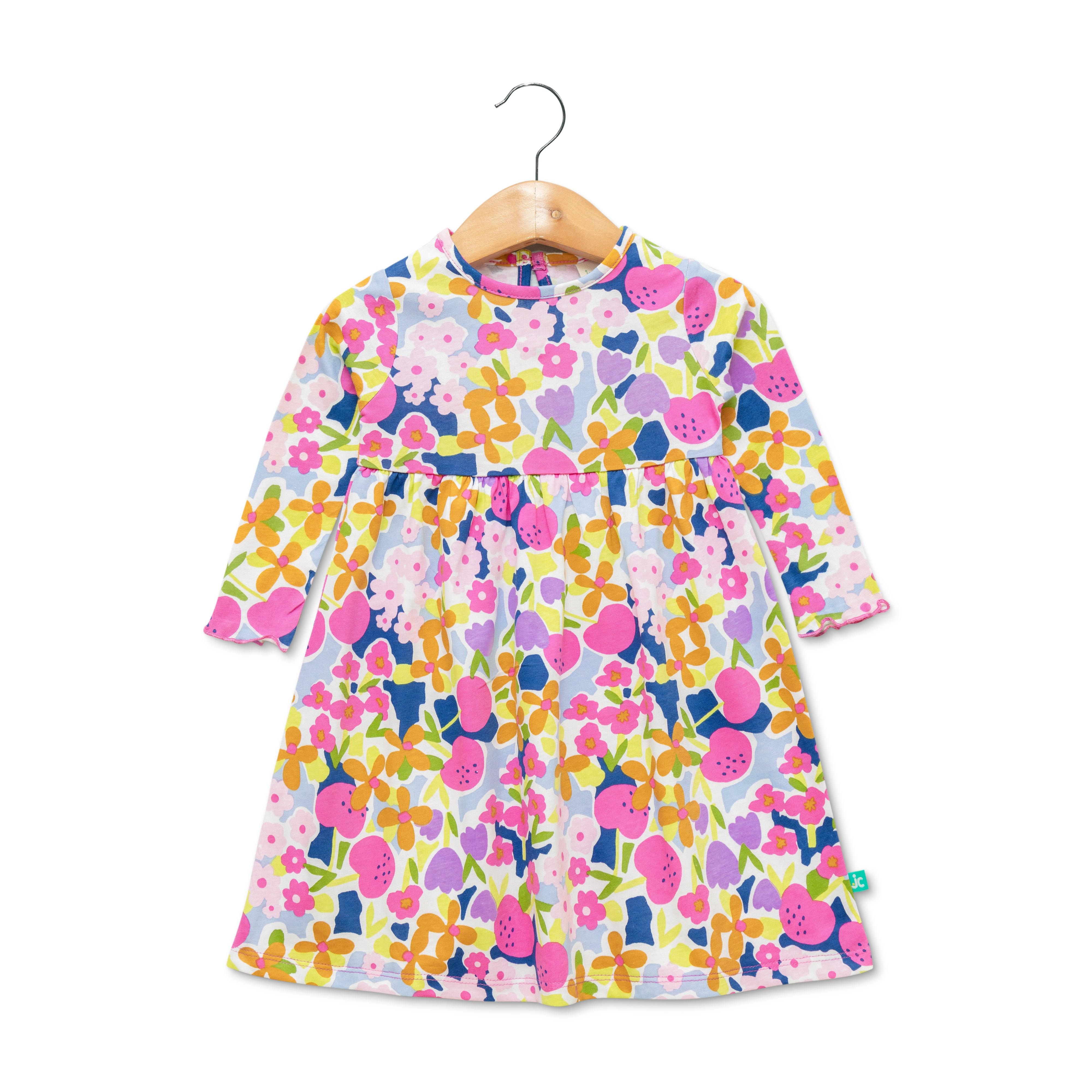 Baby Girls All Over Printed Casual Dress - White - Juscubs