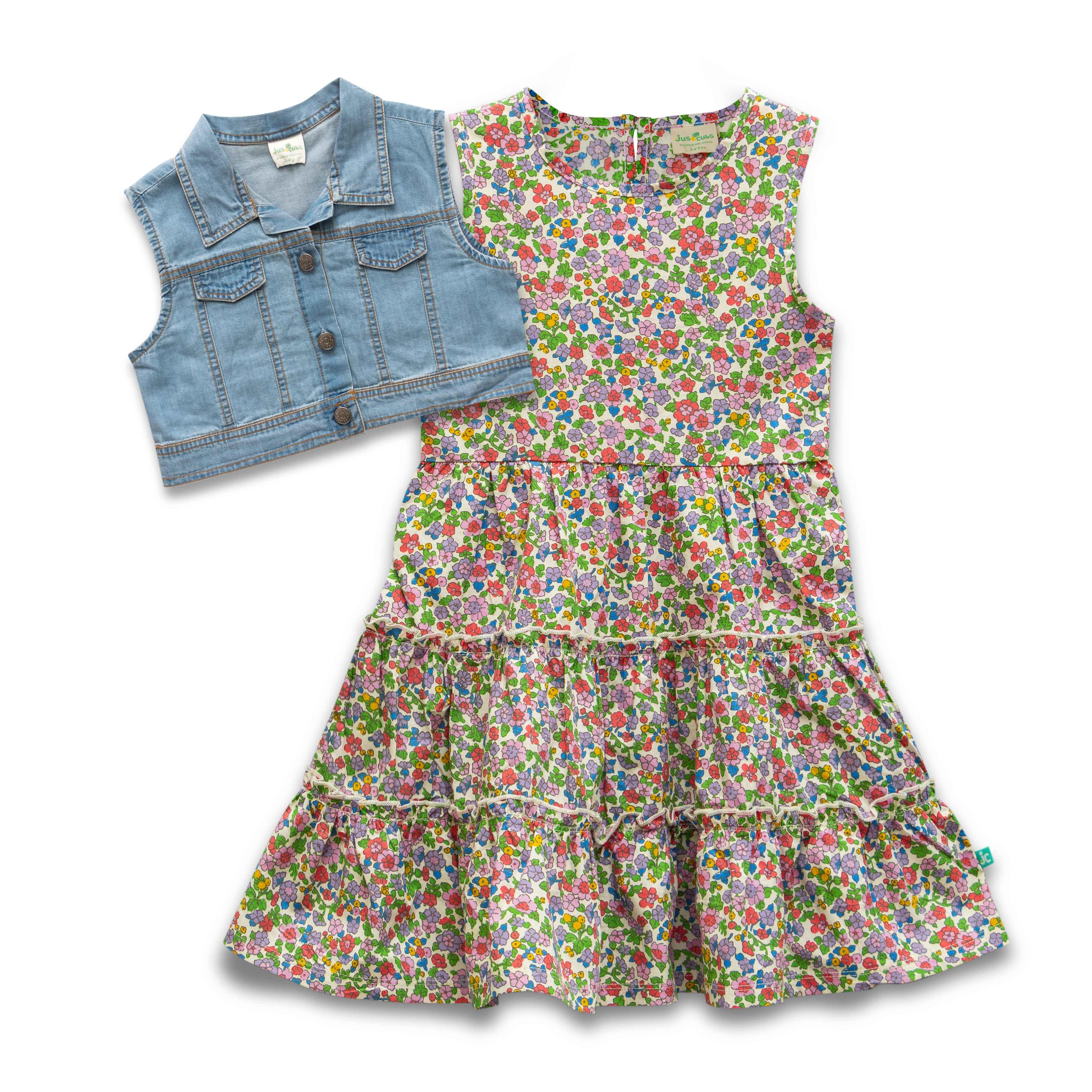 Baby Girls All Over Printed Dress & Shrug Set - Juscubs