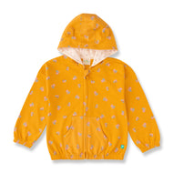 "Baby Girls' Mustard Yellow Hooded Zip-Up Jacket – Floral Print with Bear Ear Detail"