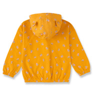 "Baby Girls' Mustard Yellow Hooded Zip-Up Jacket – Floral Print with Bear Ear Detail"