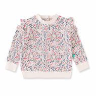 "Girls' Floral Print Ruffle Shoulder Sweatshirt – Long Sleeve Cotton Pullover"