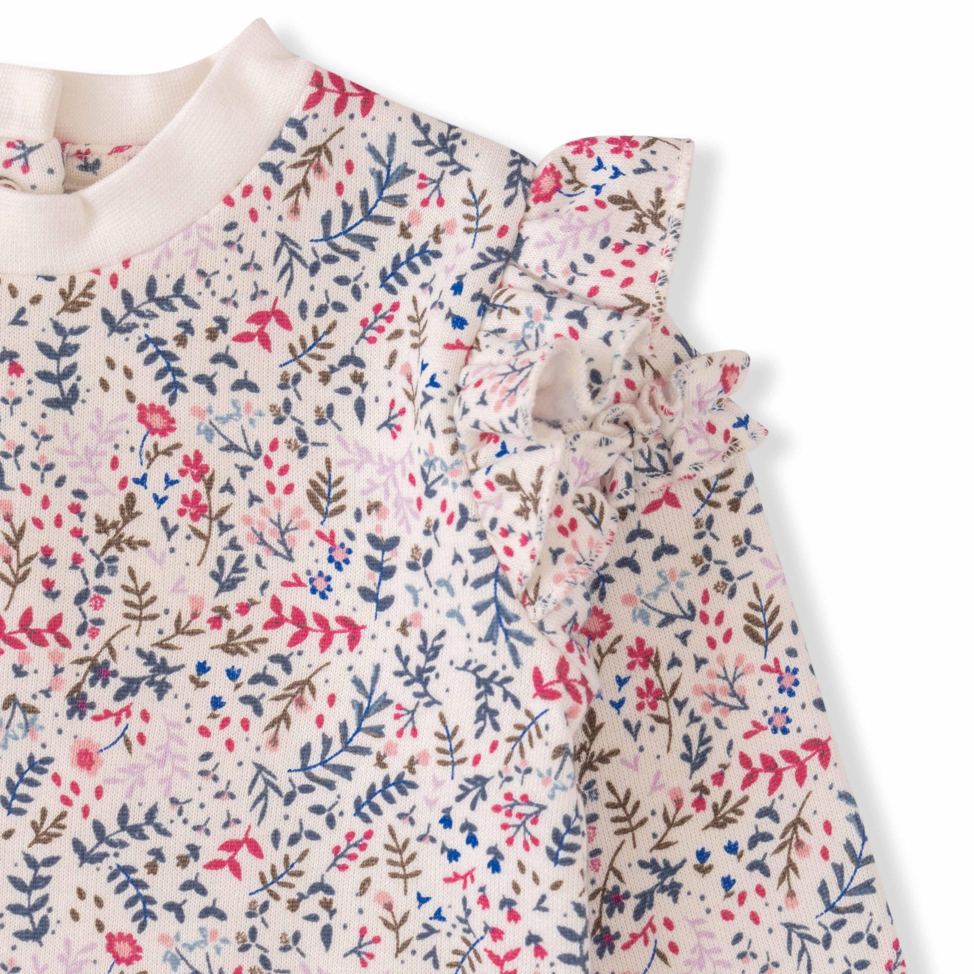 "Girls' Floral Print Ruffle Shoulder Sweatshirt – Long Sleeve Cotton Pullover"