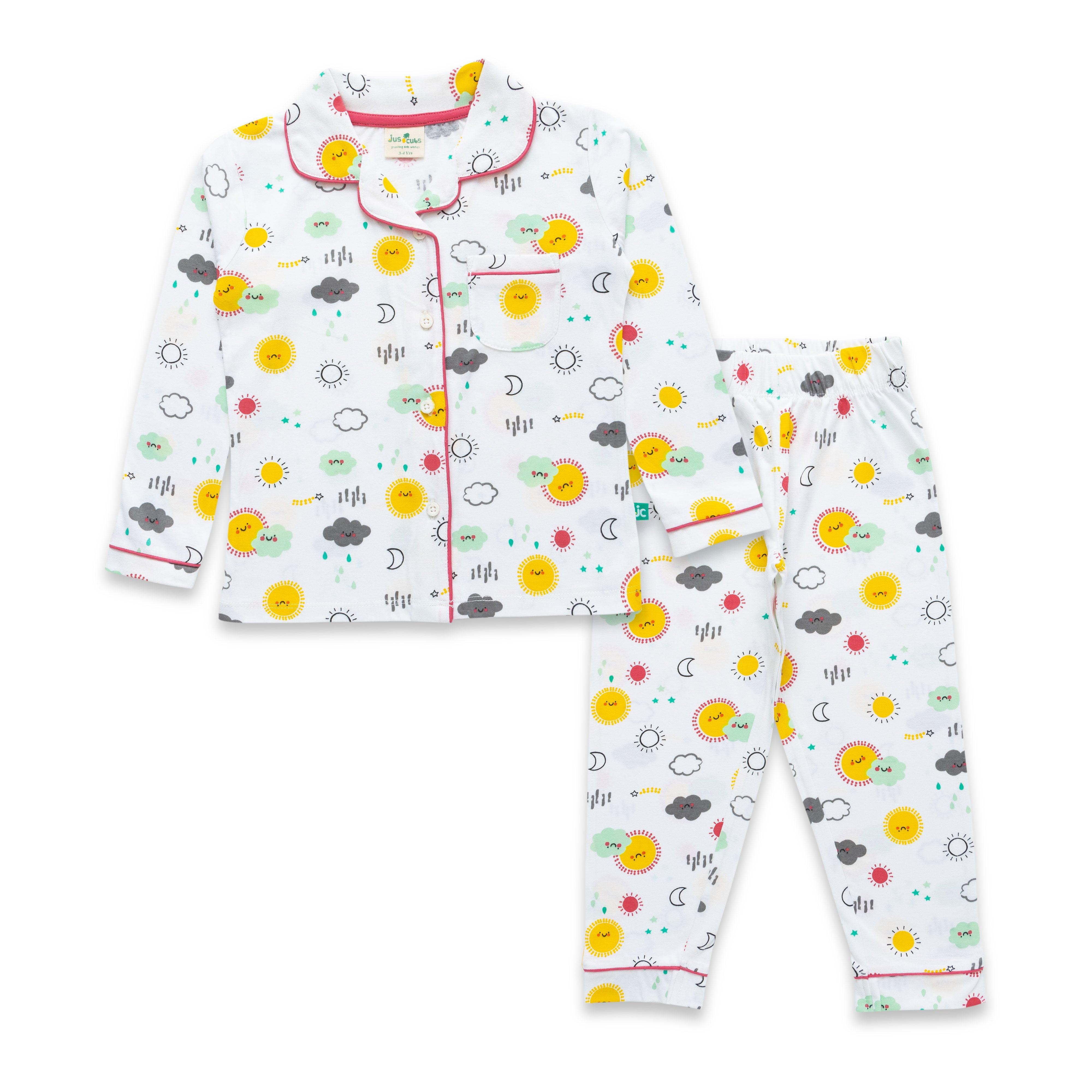 Baby Girls Conversational Printed Pure Cotton Night suit sets - Juscubs