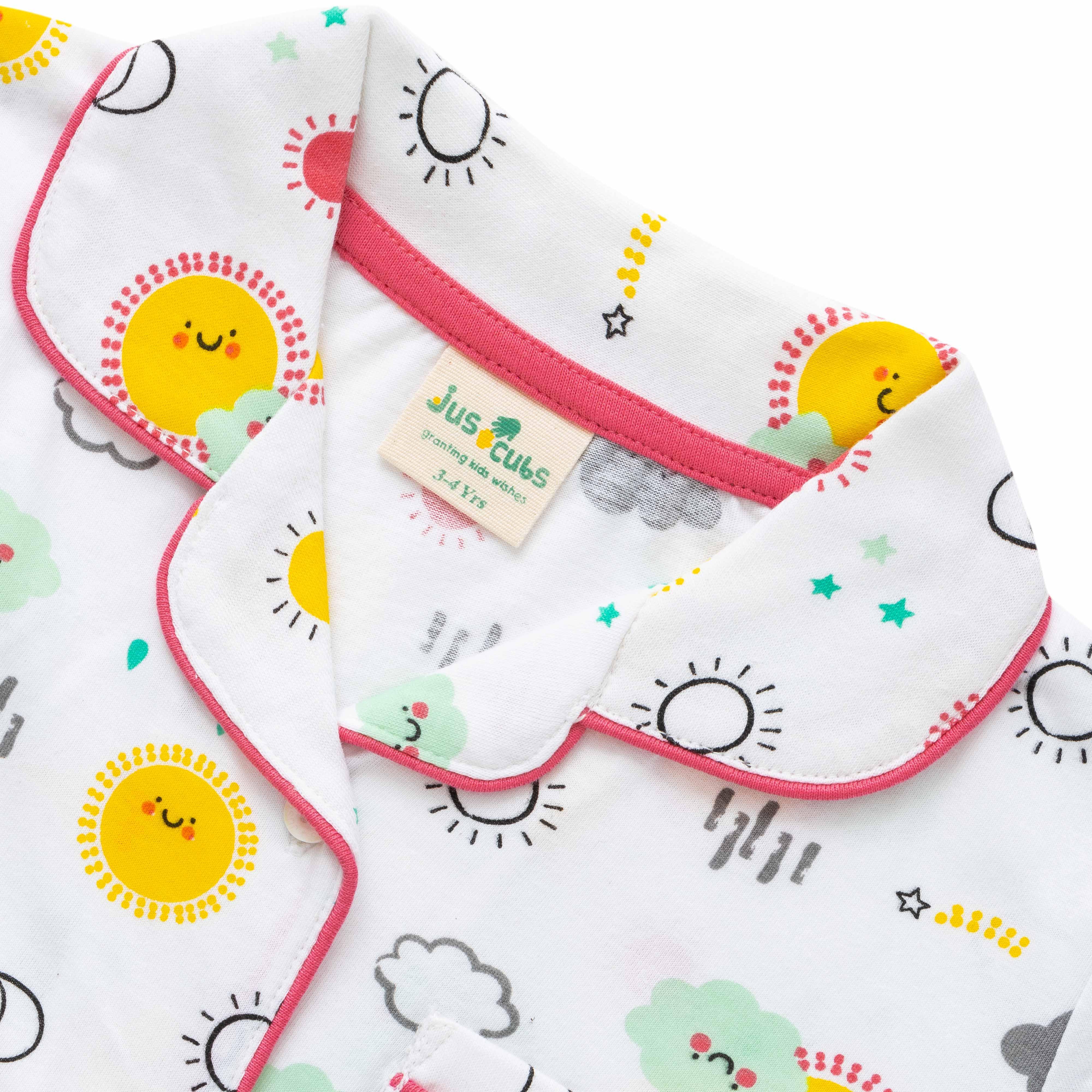 Baby Girls Conversational Printed Pure Cotton Night suit sets - Juscubs
