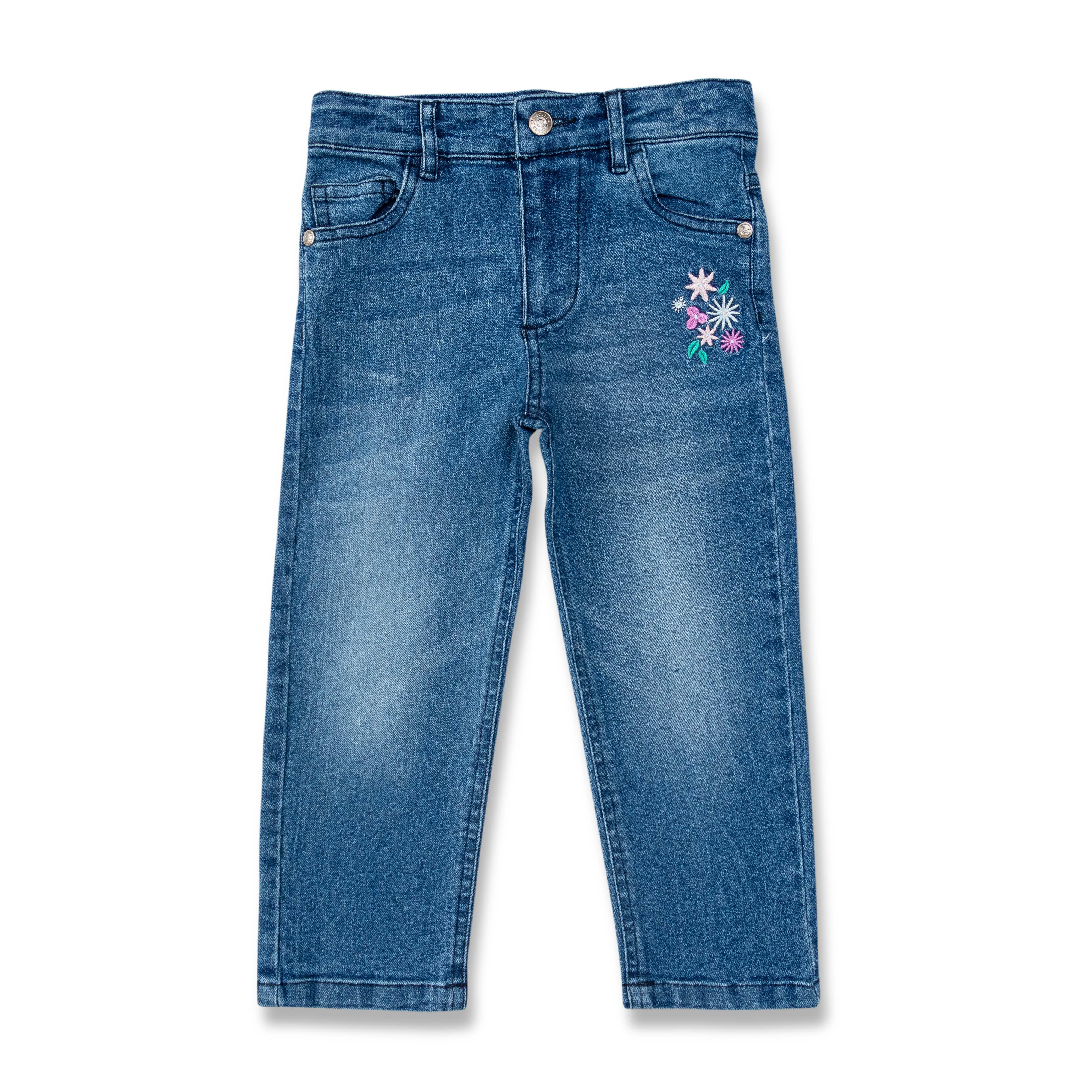 Baby Girls Flower Embroidery 3/4th Jeans - Juscubs
