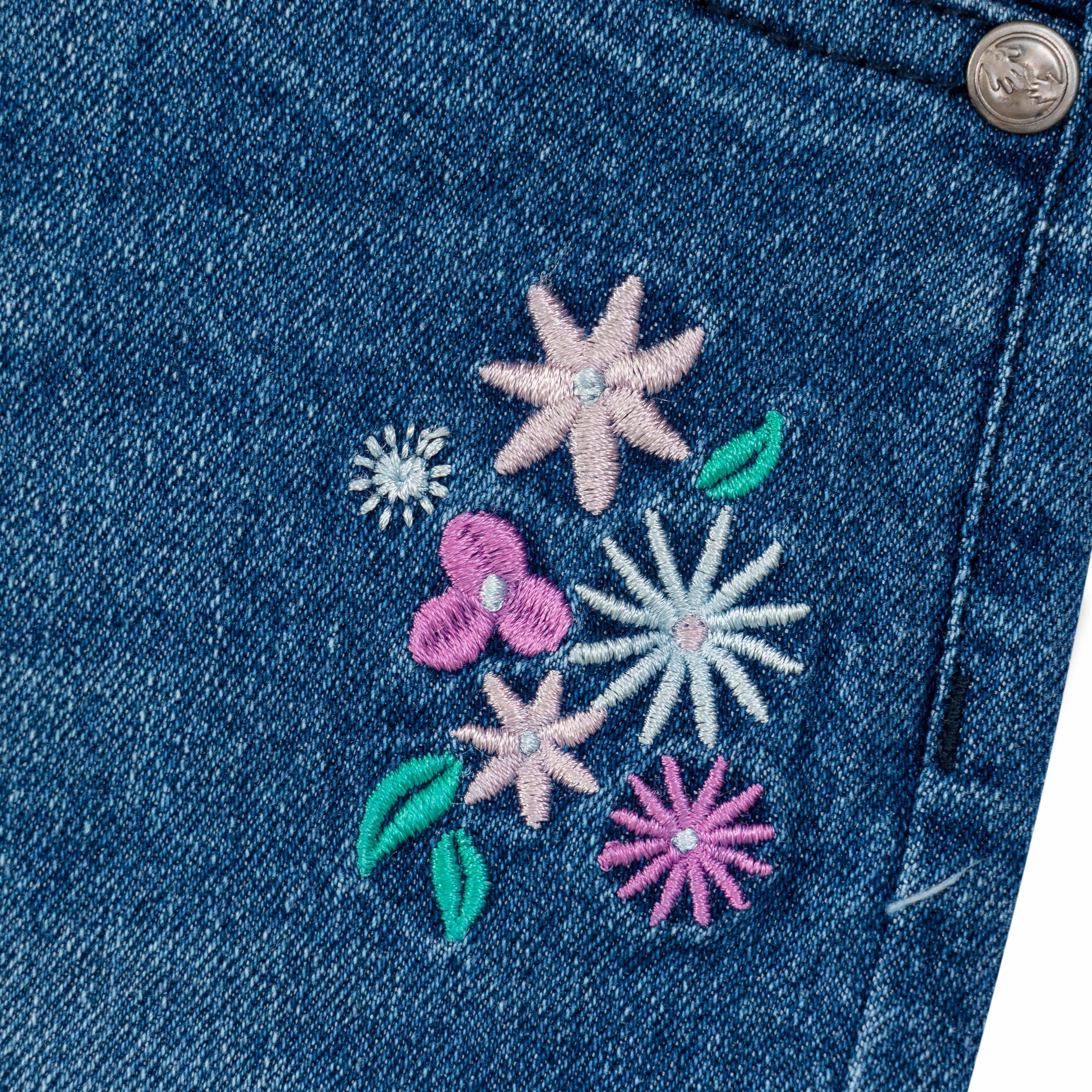 Girls' Blue Denim Jeans with Floral Embroidery – Regular Fit