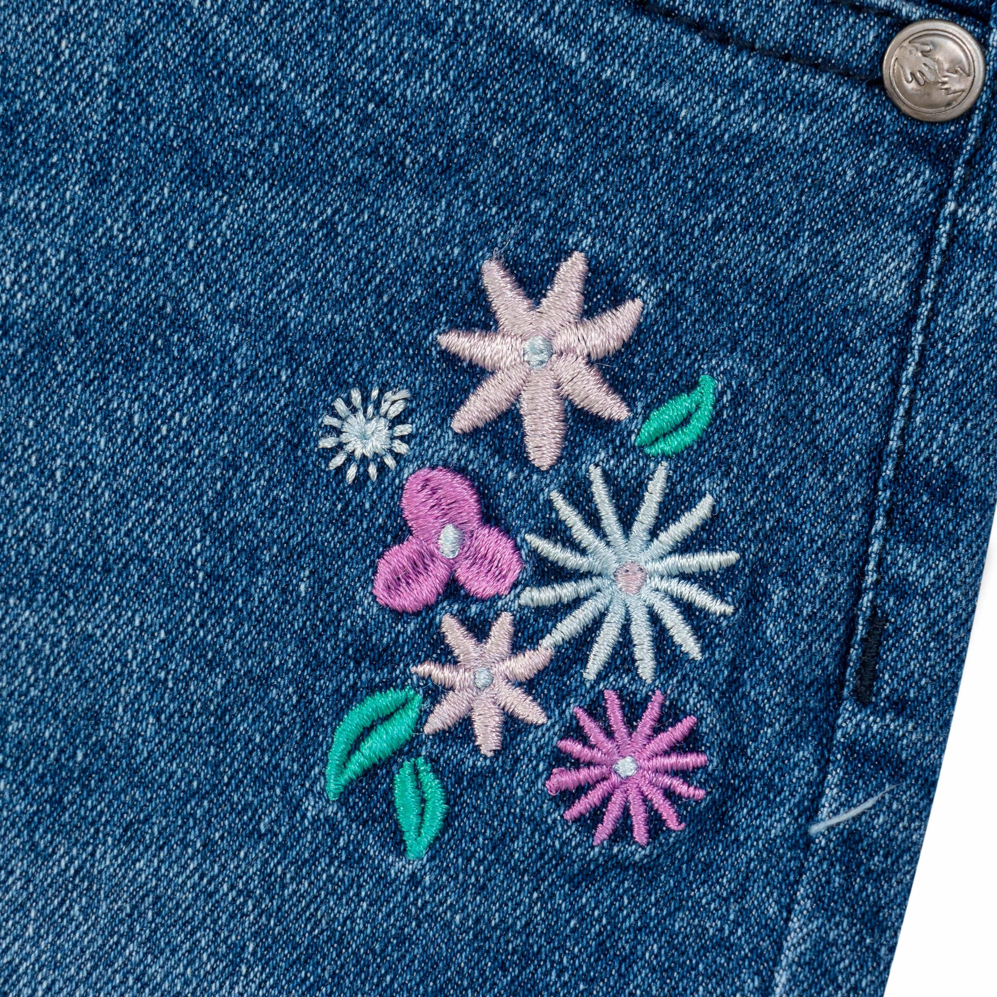 "Girls' Blue Denim Jeans with Floral Embroidery – Regular Fit"