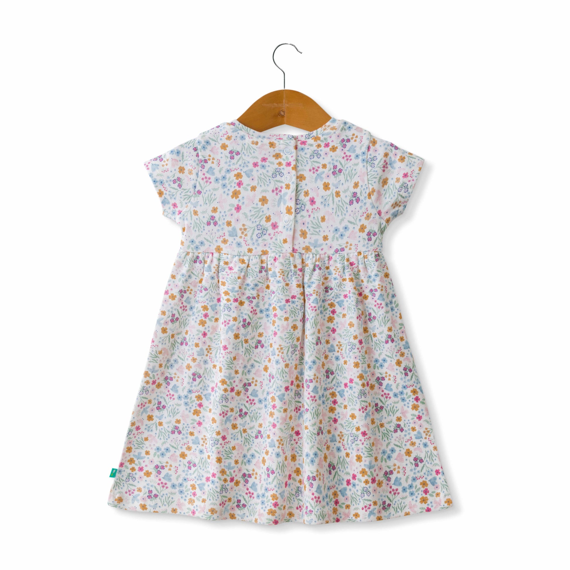Baby Girls Flowers Printed Below Knee Casual Dress - White