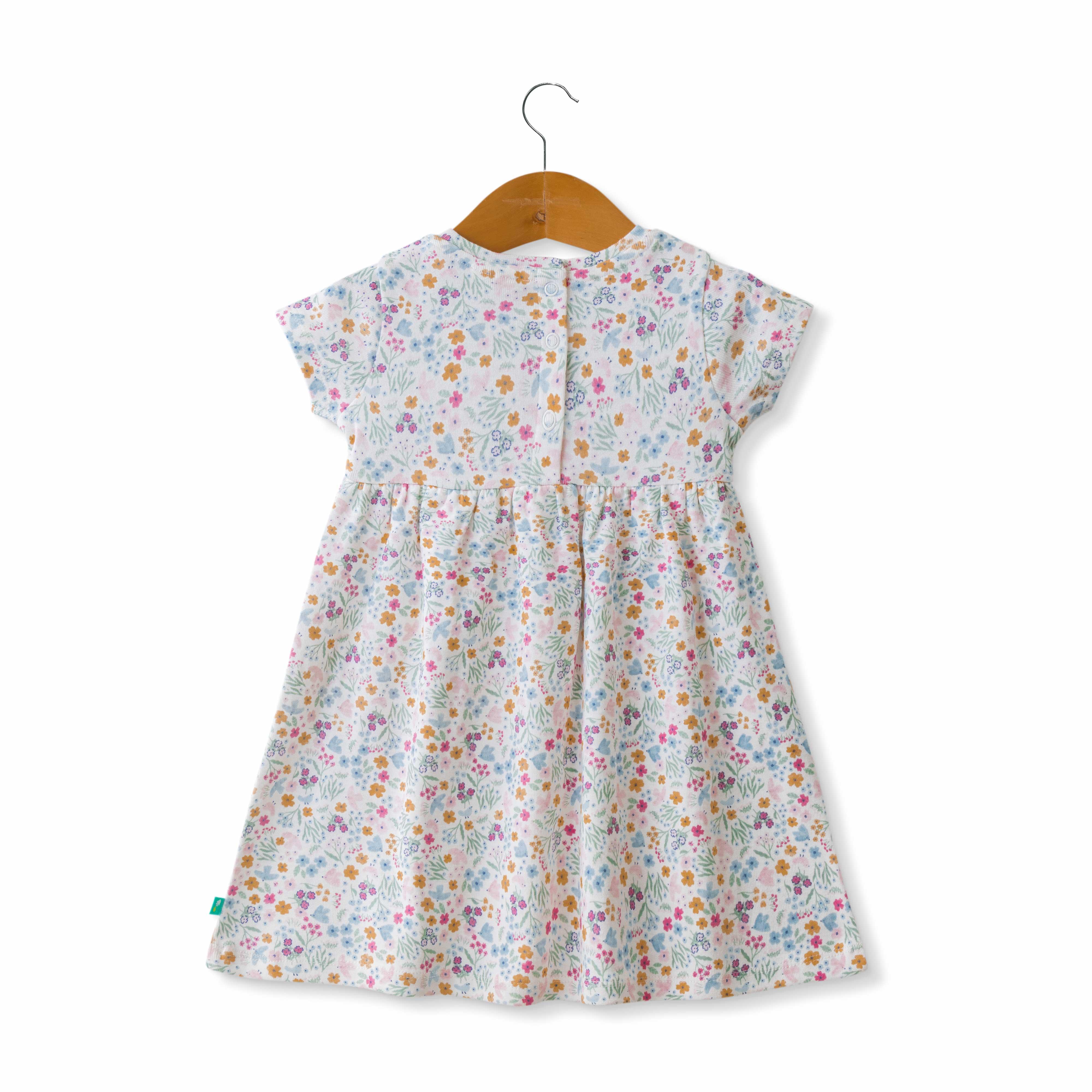 Baby Girls Flowers Printed Below Knee Casual Dress - White - Juscubs
