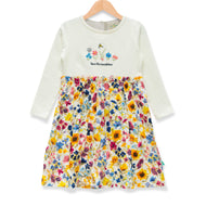 "Baby Girls' White Long Sleeve Dress with Colorful Floral Skirt – Love the Sunshine Print"