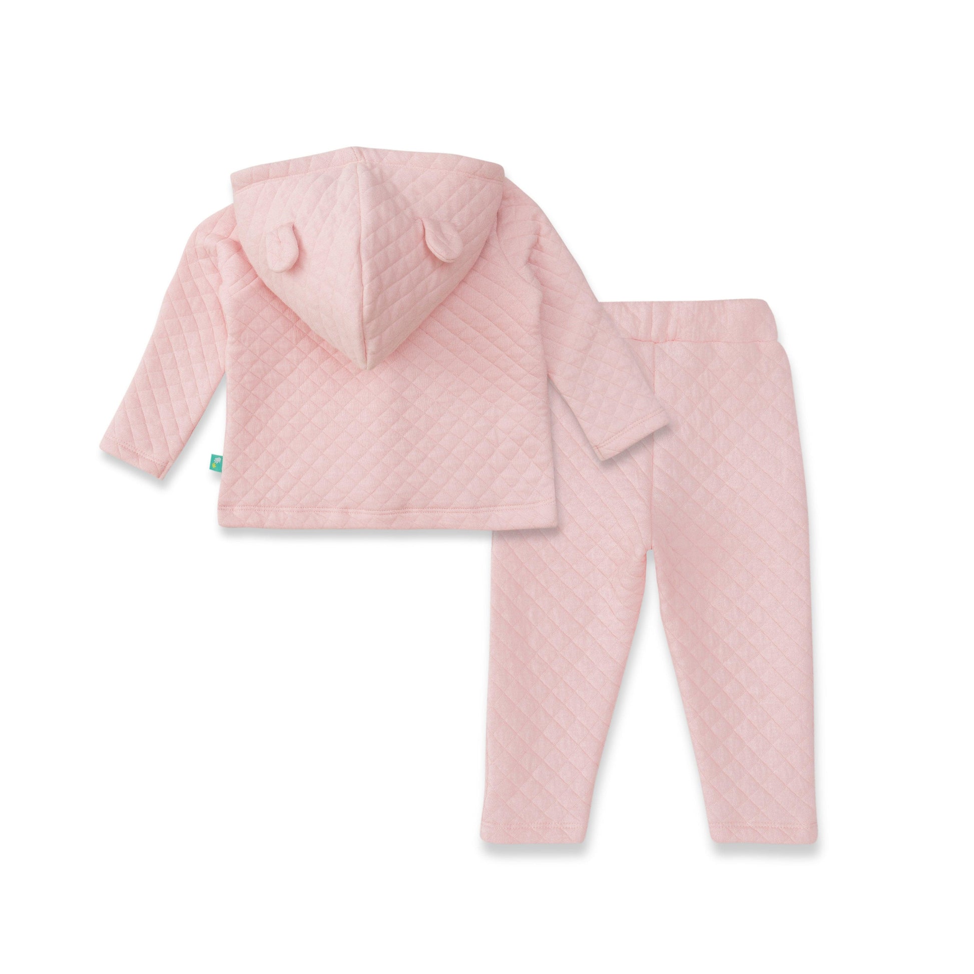 "Baby Girls' Quilted Pink Winter Set – Hooded Jacket & Pants with Floral Embroidery"