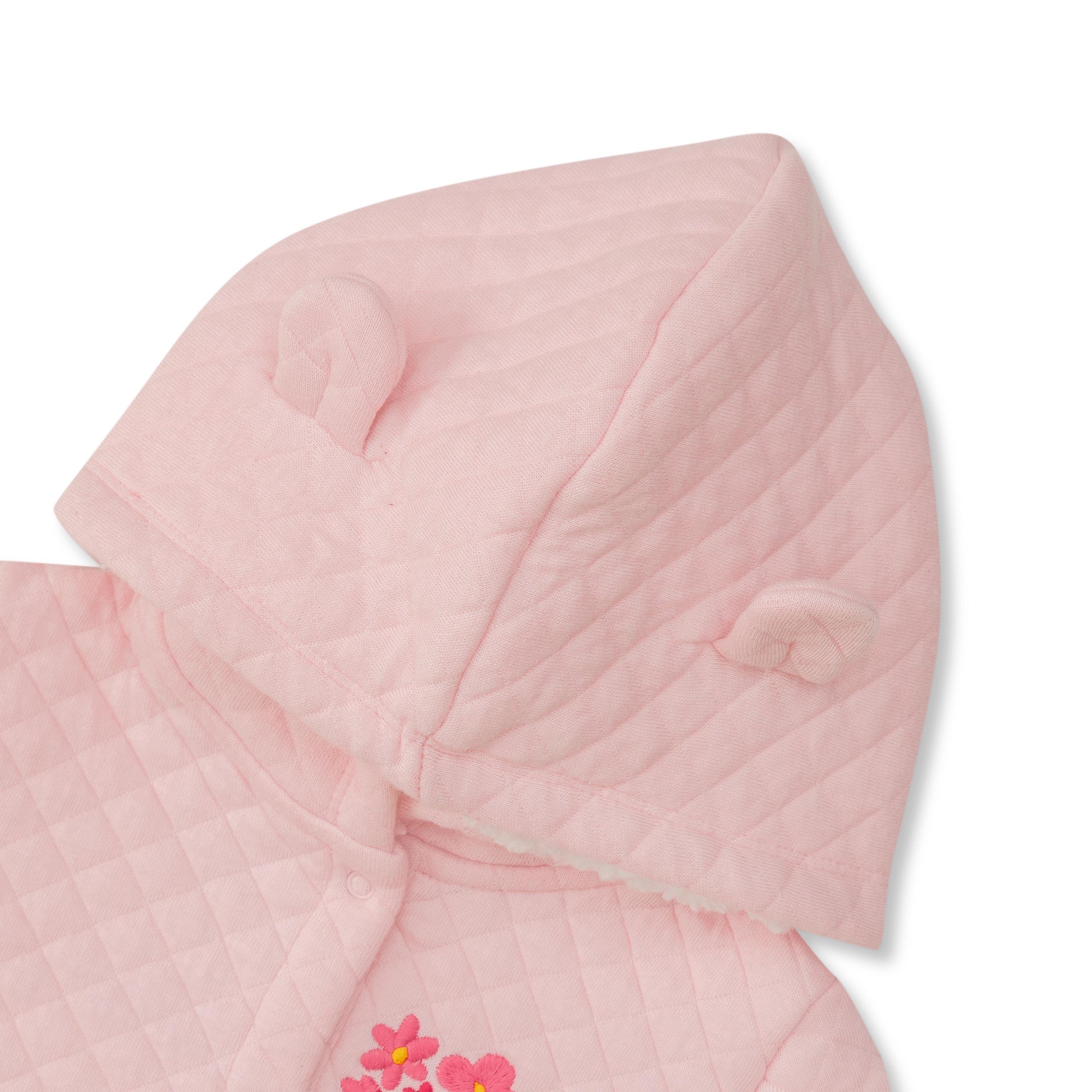 "Baby Girls' Quilted Pink Winter Set – Hooded Jacket & Pants with Floral Embroidery"