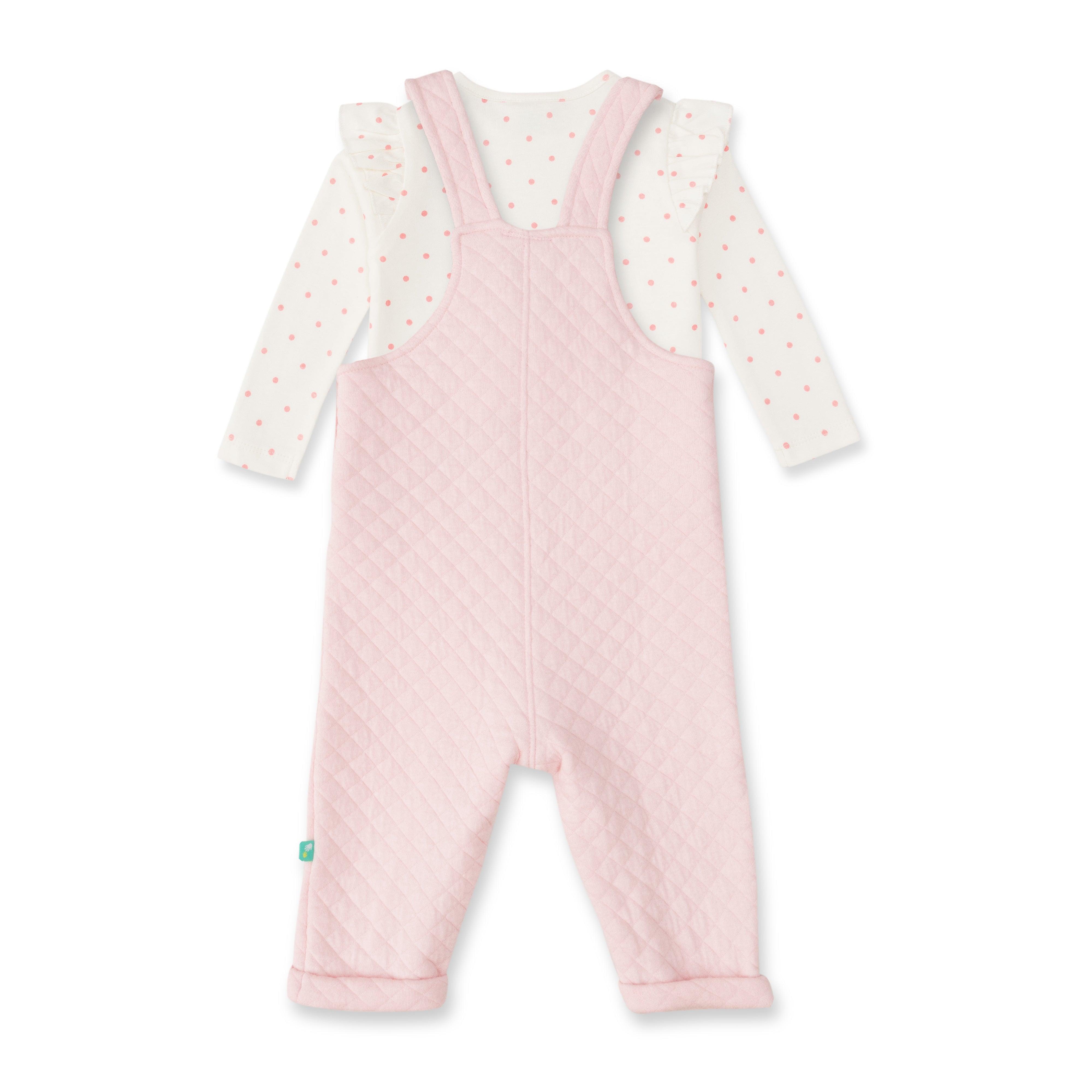 Baby Girls Solid Dungaree & Polka dots Top - Juscubs