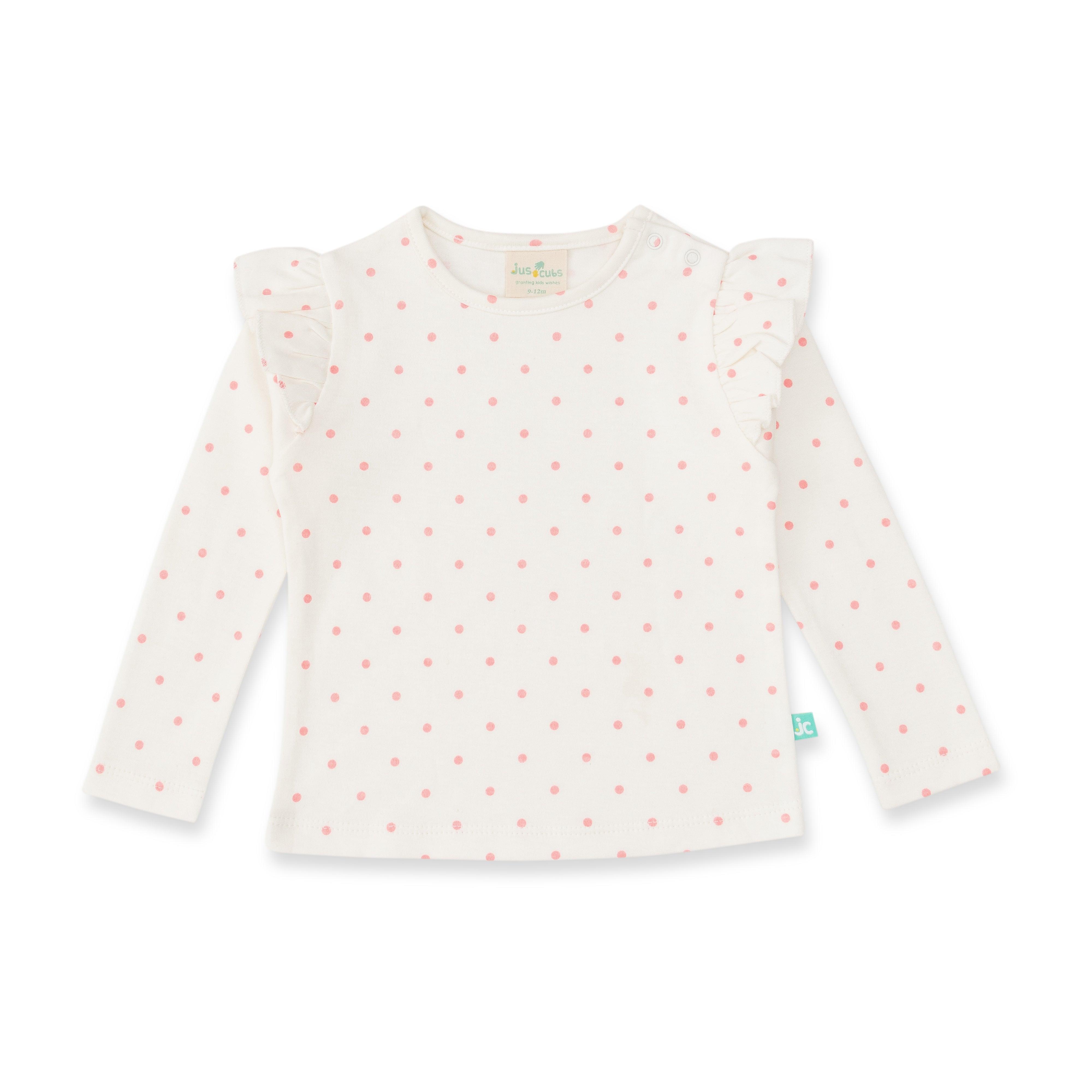 Baby Girls Solid Dungaree & Polka dots Top - Juscubs