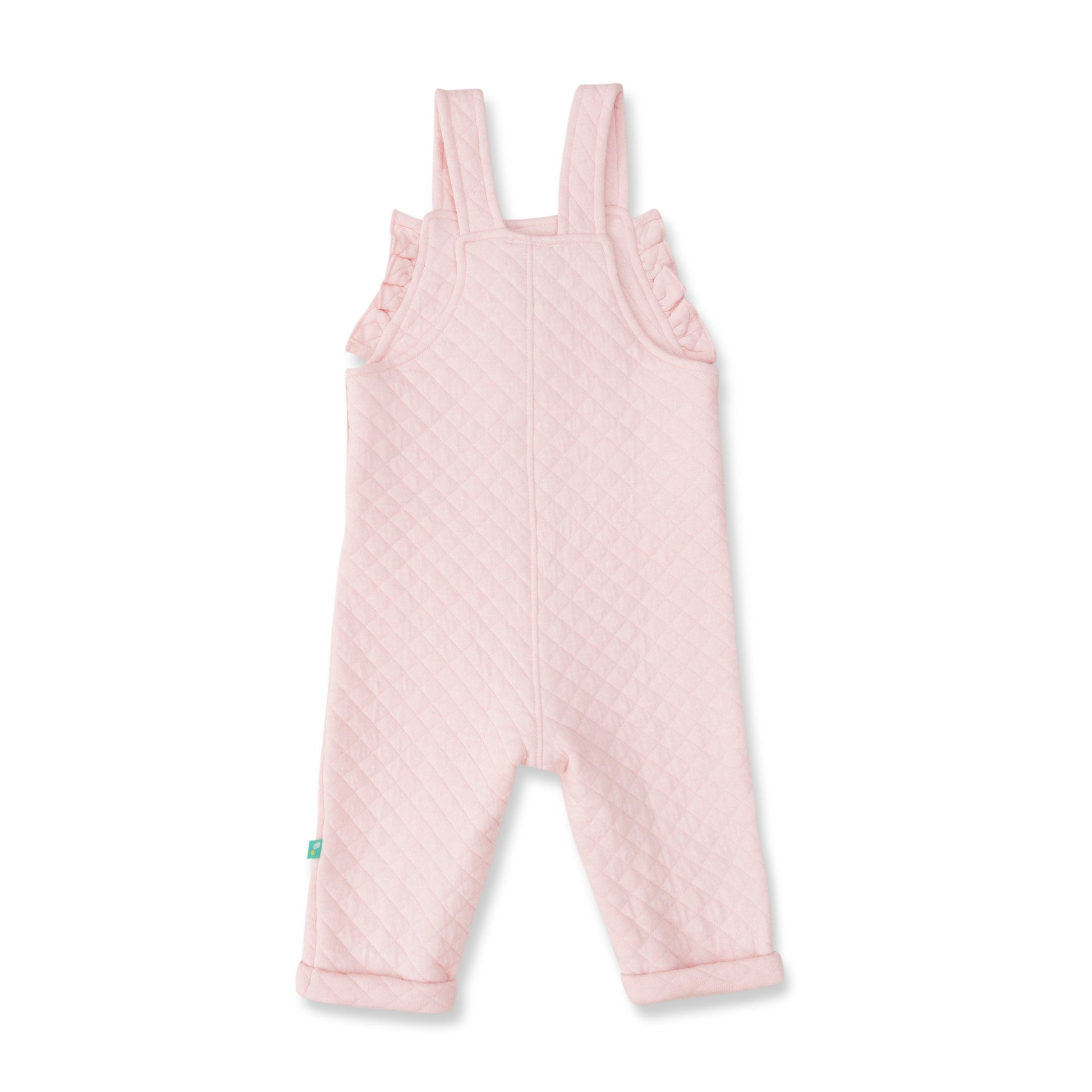"Baby Girls' Quilted Pink Overalls with Ruffle Sleeve Polka Dot Top – 2-Piece Set"