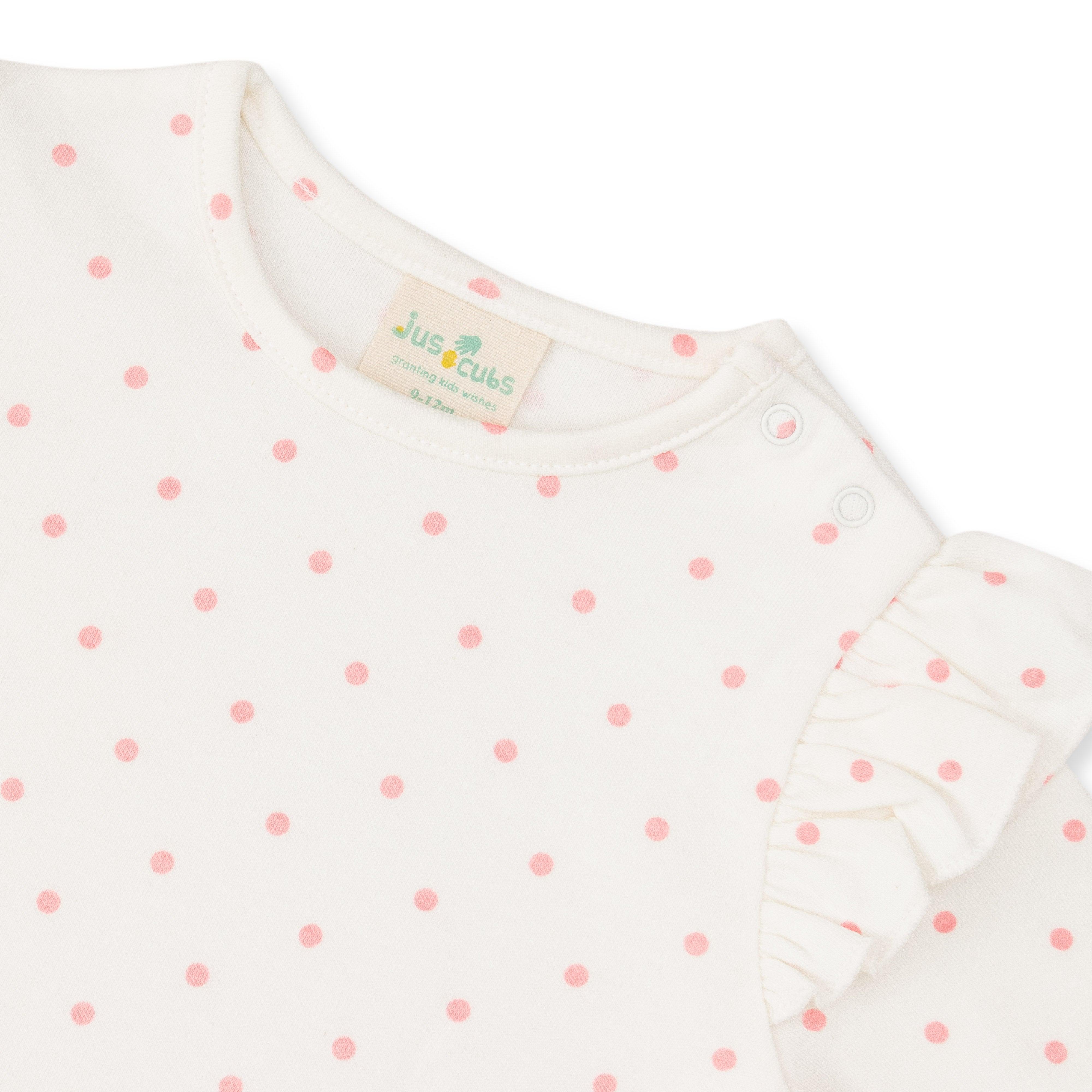 Baby Girls Solid Dungaree & Polka dots Top - Juscubs