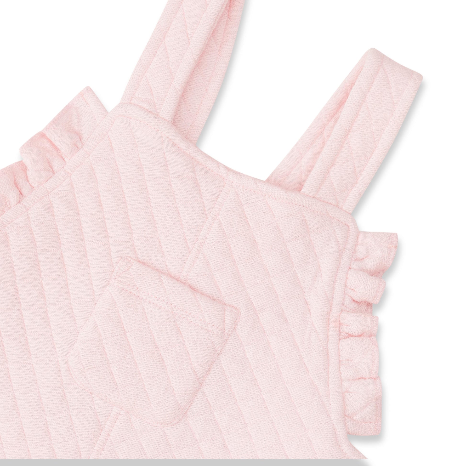 "Baby Girls' Quilted Pink Overalls with Ruffle Sleeve Polka Dot Top – 2-Piece Set"