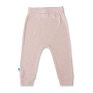 "Grey Ribbed Baby Girls Joggers – Soft Cotton  Pants with Elastic Waist"