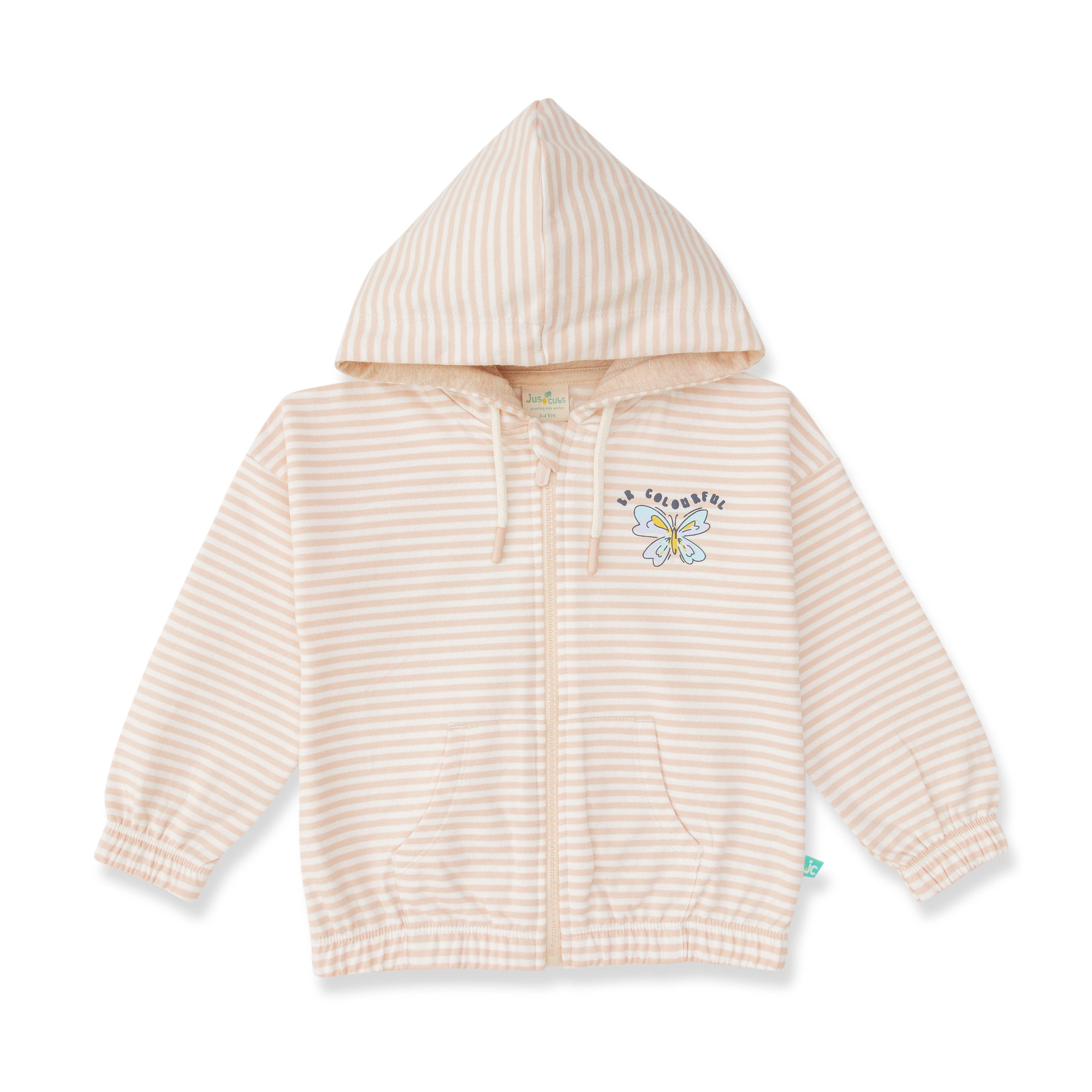 Baby Girls Stiped & Butterfly Printed Hoodie - Juscubs