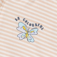 "Baby Girls' Striped Zip-Up Hoodie – Beige with Butterfly Embroidery & Front Pockets"