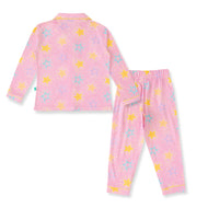 "Baby Girls' Pink Star Print Cotton Pajama Set with Button-Up Shirt and Pants"