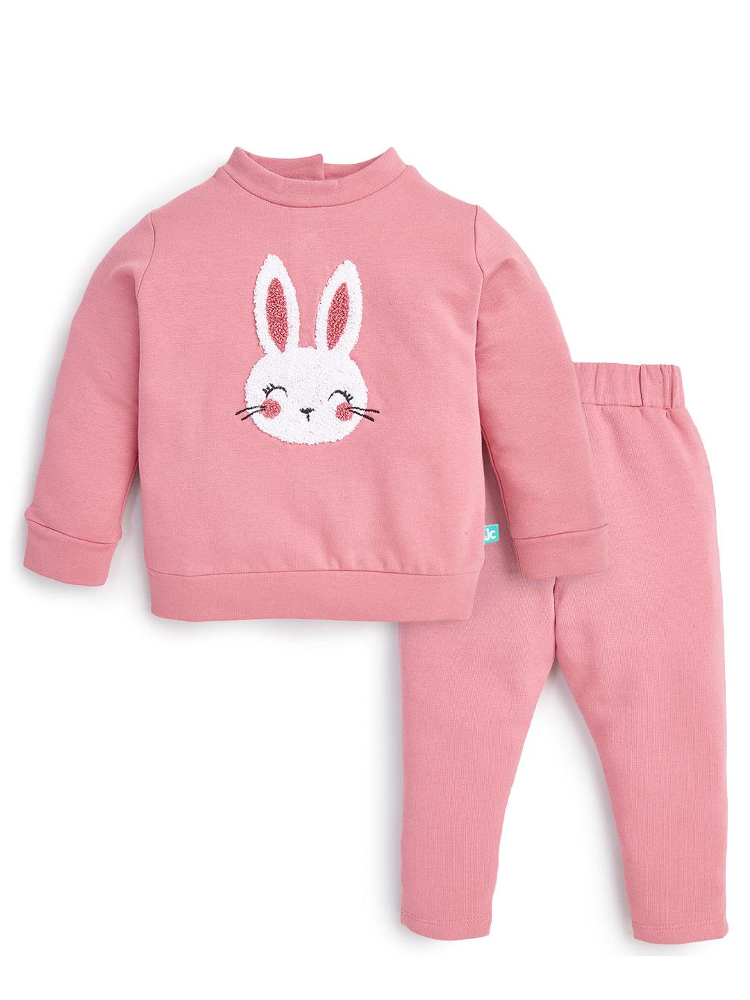 "Baby Girls' Pink Bunny Face Sweatshirt and Pants Set"