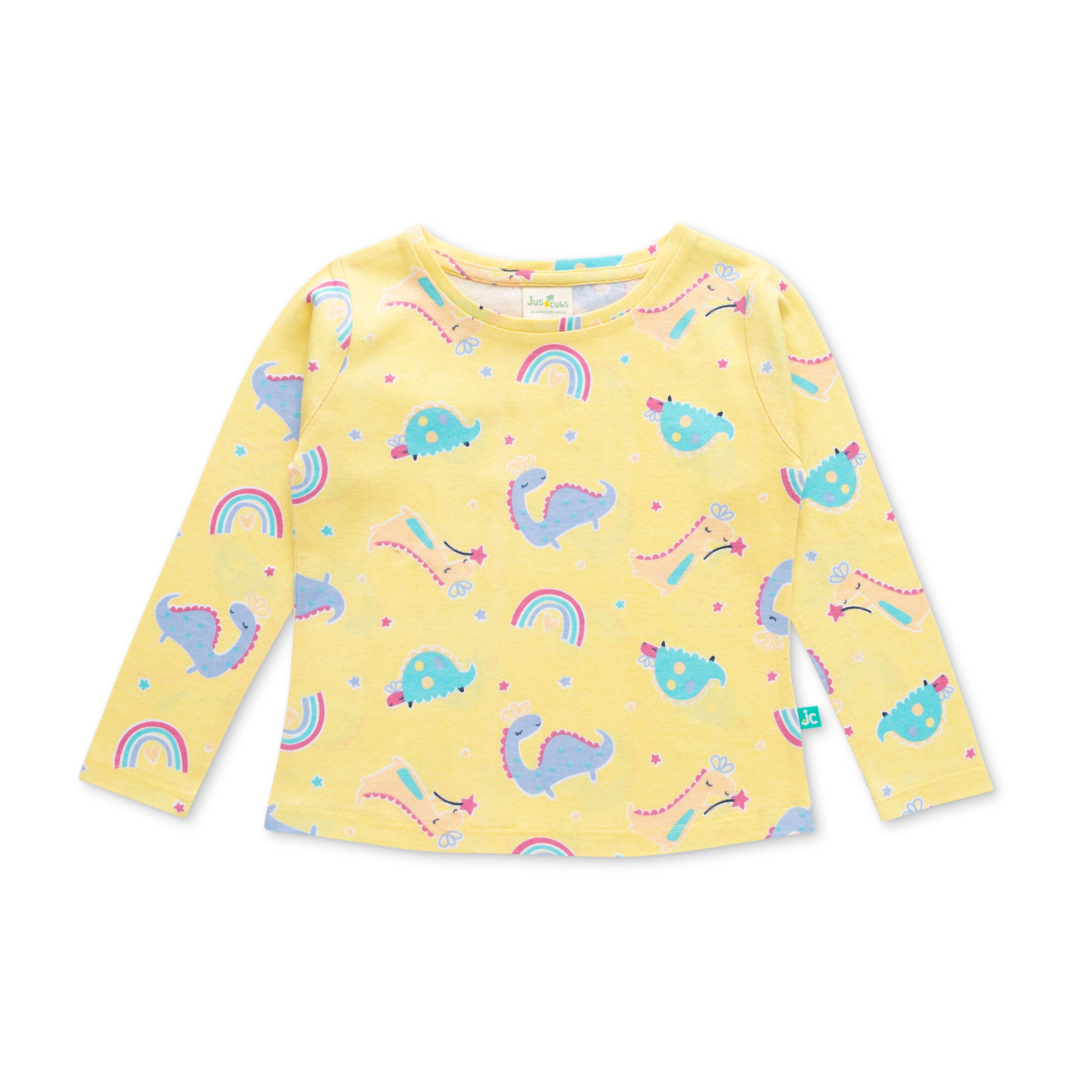 Baby Girls Yellow & Blue Printed Night suit - Juscubs
