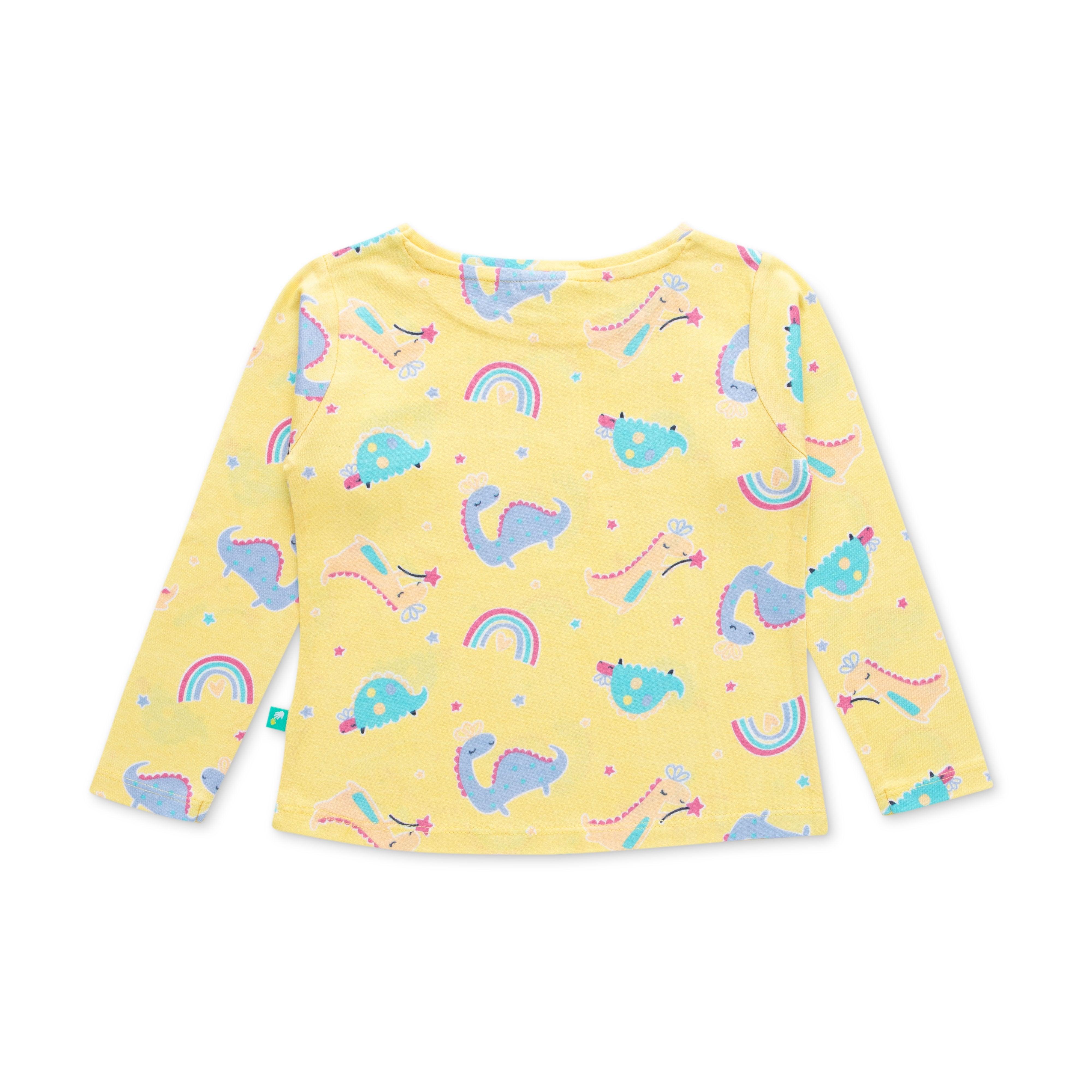 Baby Girls Yellow & Blue Printed Night suit - Juscubs