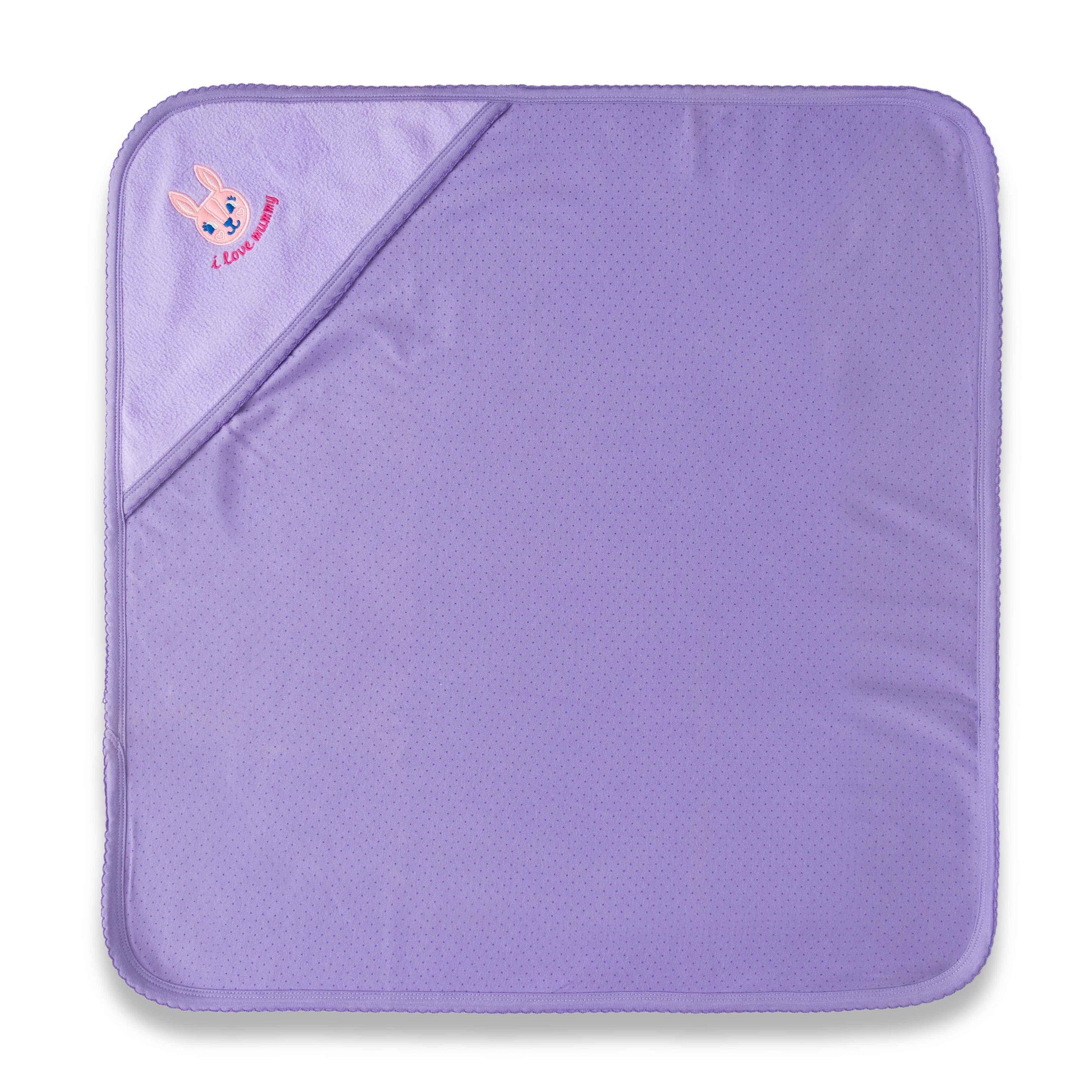 Soft Purple Baby Hooded Towel – Cozy Cotton Newborn Bath Wrap with Bunny Embroidery"