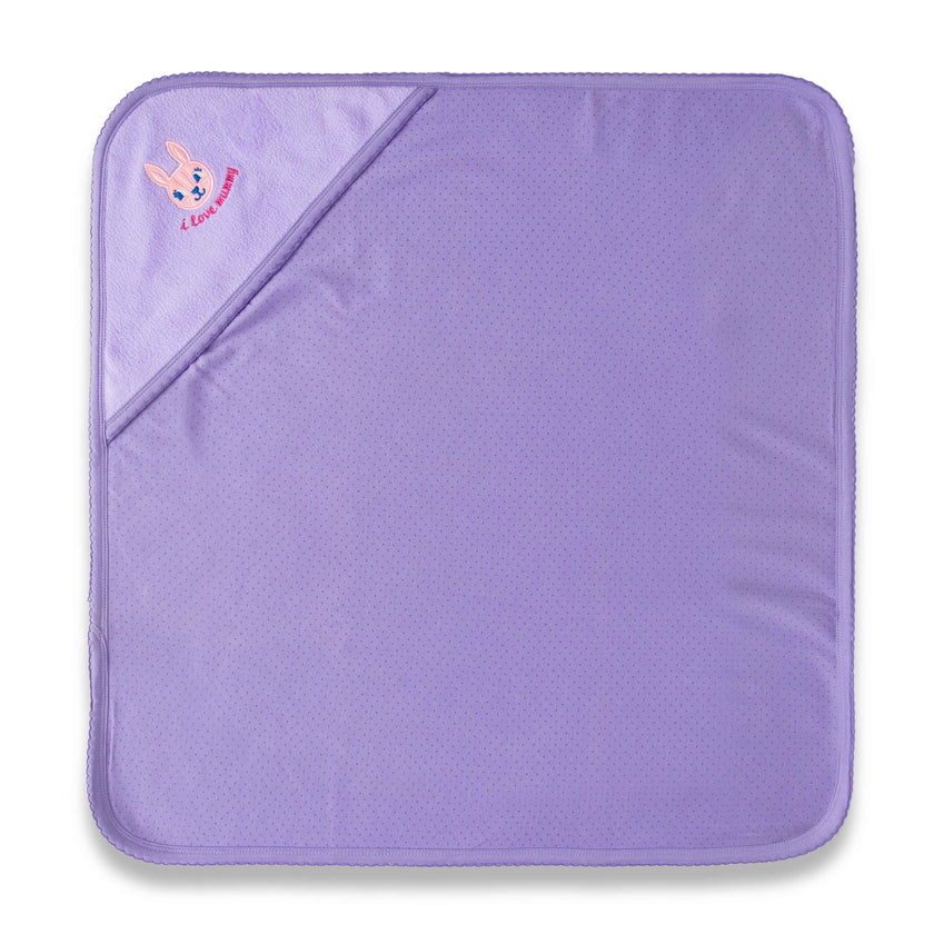 Soft Purple Baby Hooded Towel – Cozy Cotton Newborn Bath Wrap with Bunny Embroidery"