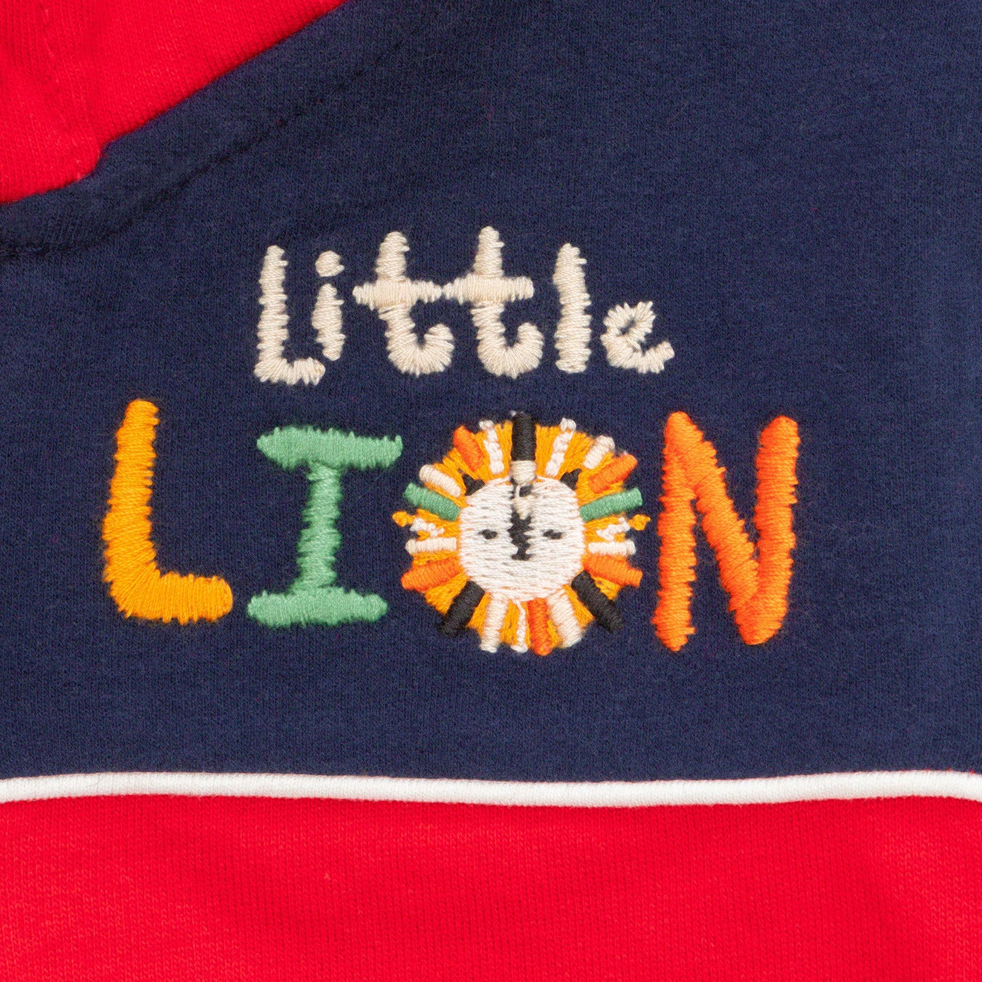 "Boys' Red & Navy 'Little Lion' Hooded Zip-Up Jacket – Soft Fleece Lining"