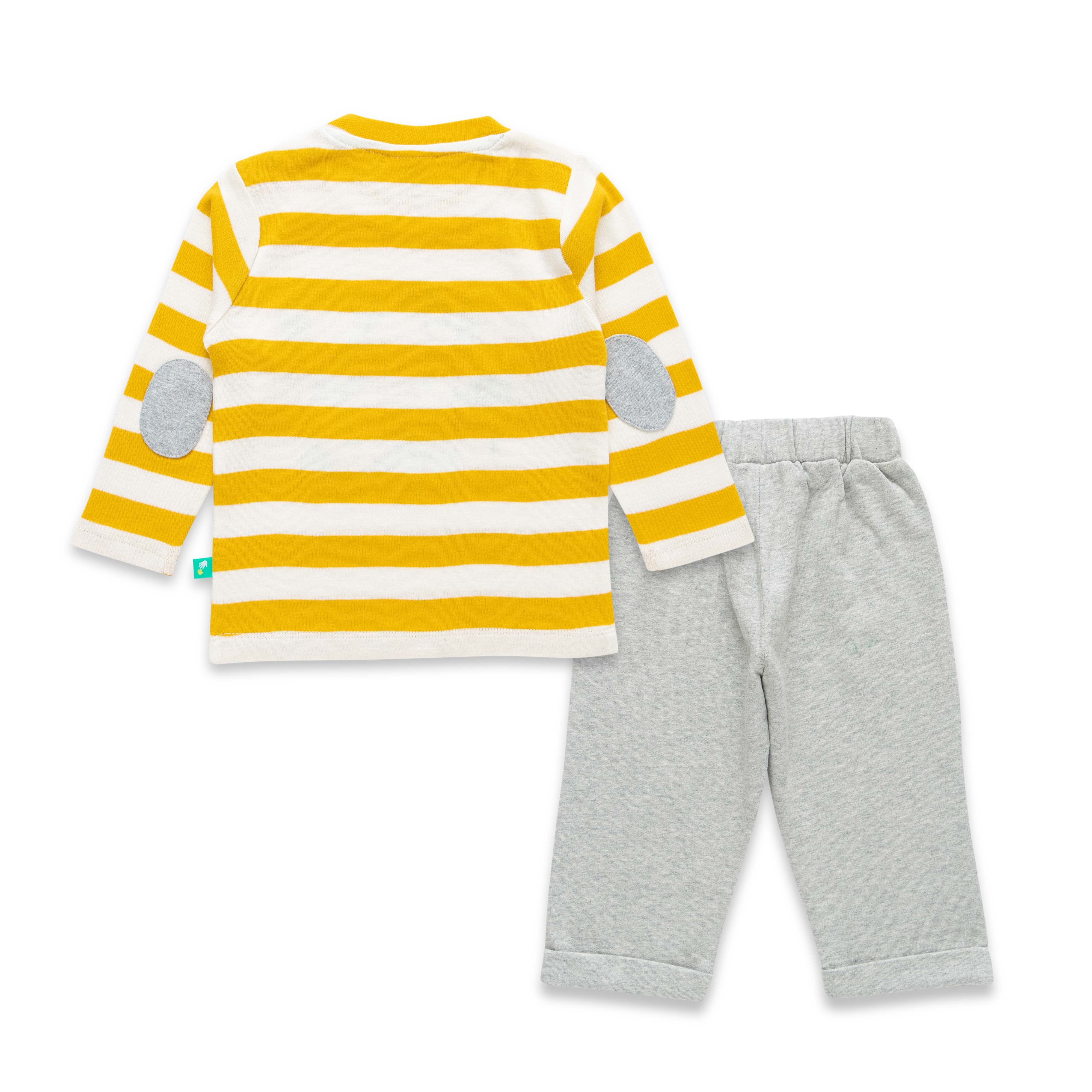 "Boys' Yellow Striped Top & Grey Jogger Pants Set – 'Best Friends Fun' Print"