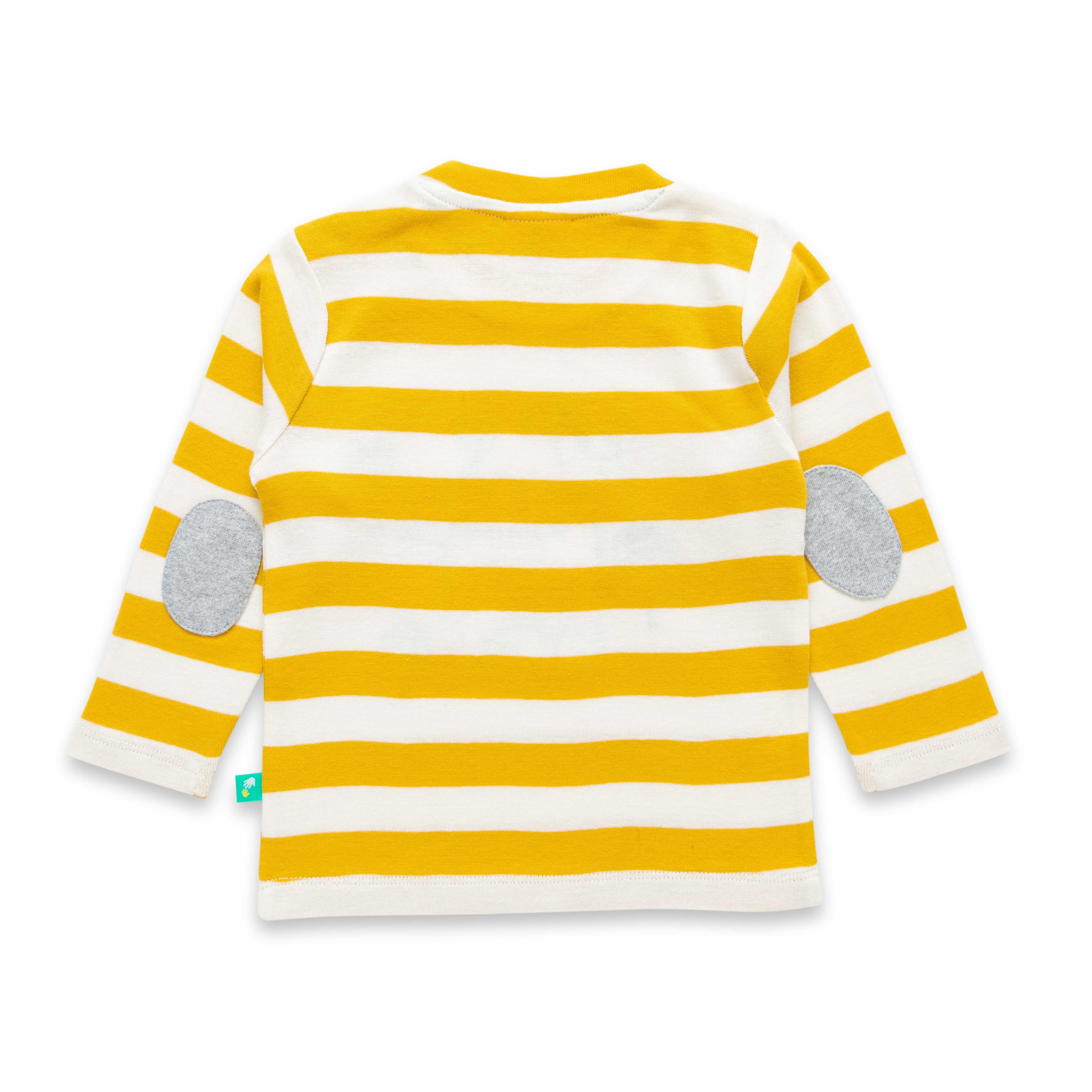 "Boys' Yellow Striped Top & Grey Jogger Pants Set – 'Best Friends Fun' Print"