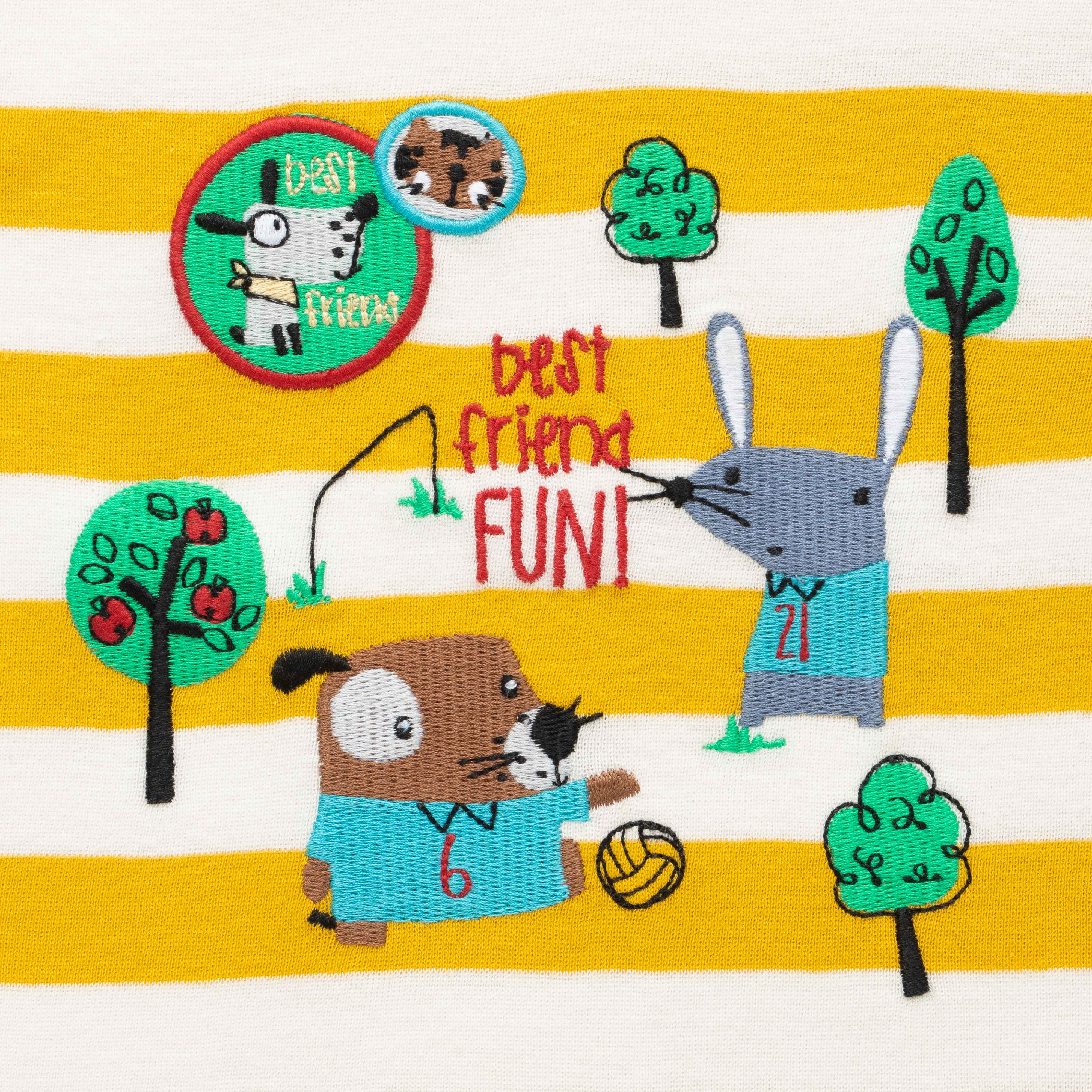 "Boys' Yellow Striped Top & Grey Jogger Pants Set – 'Best Friends Fun' Print"